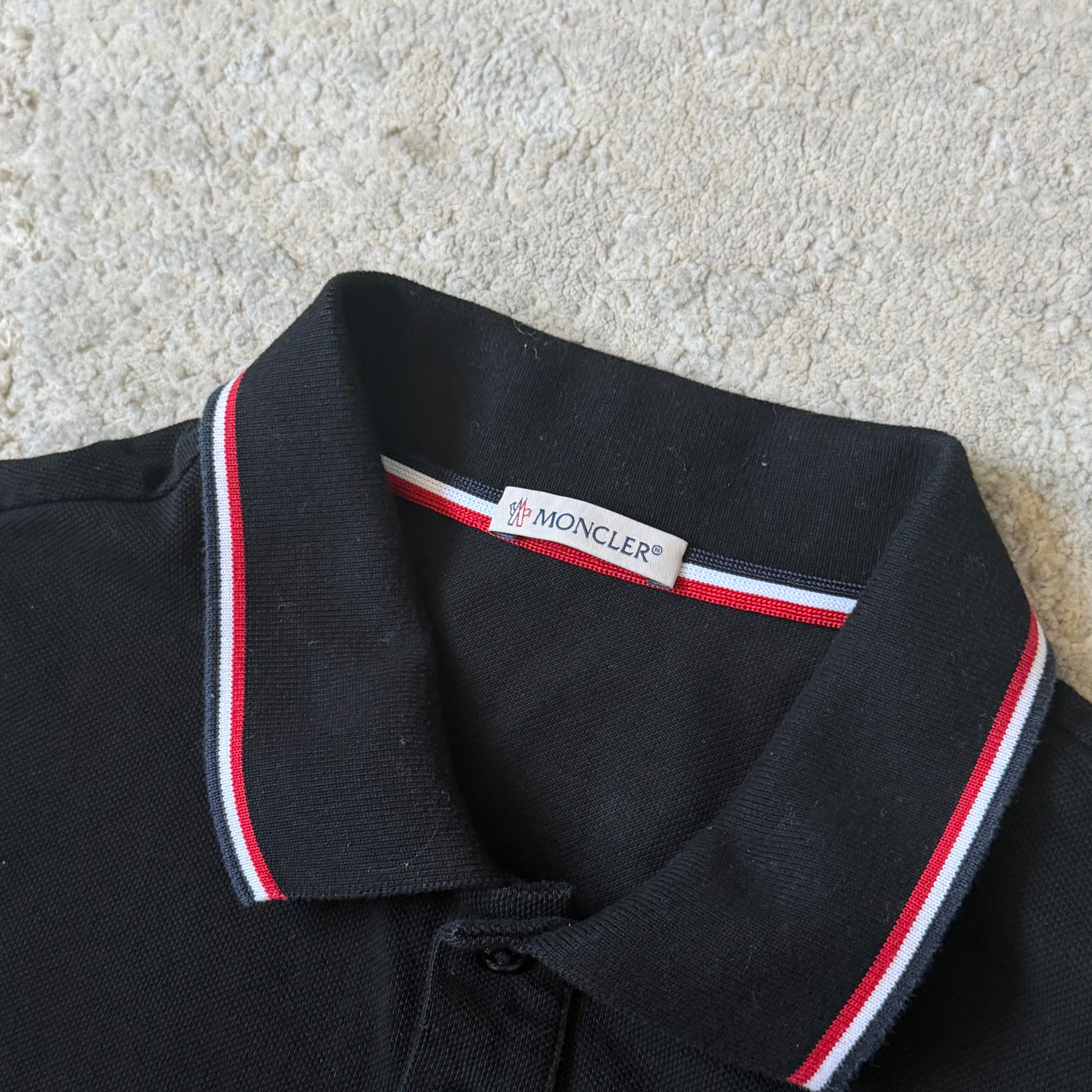 Moncler Black Short Sleeve Polo Shirt - Medium 19.5’’