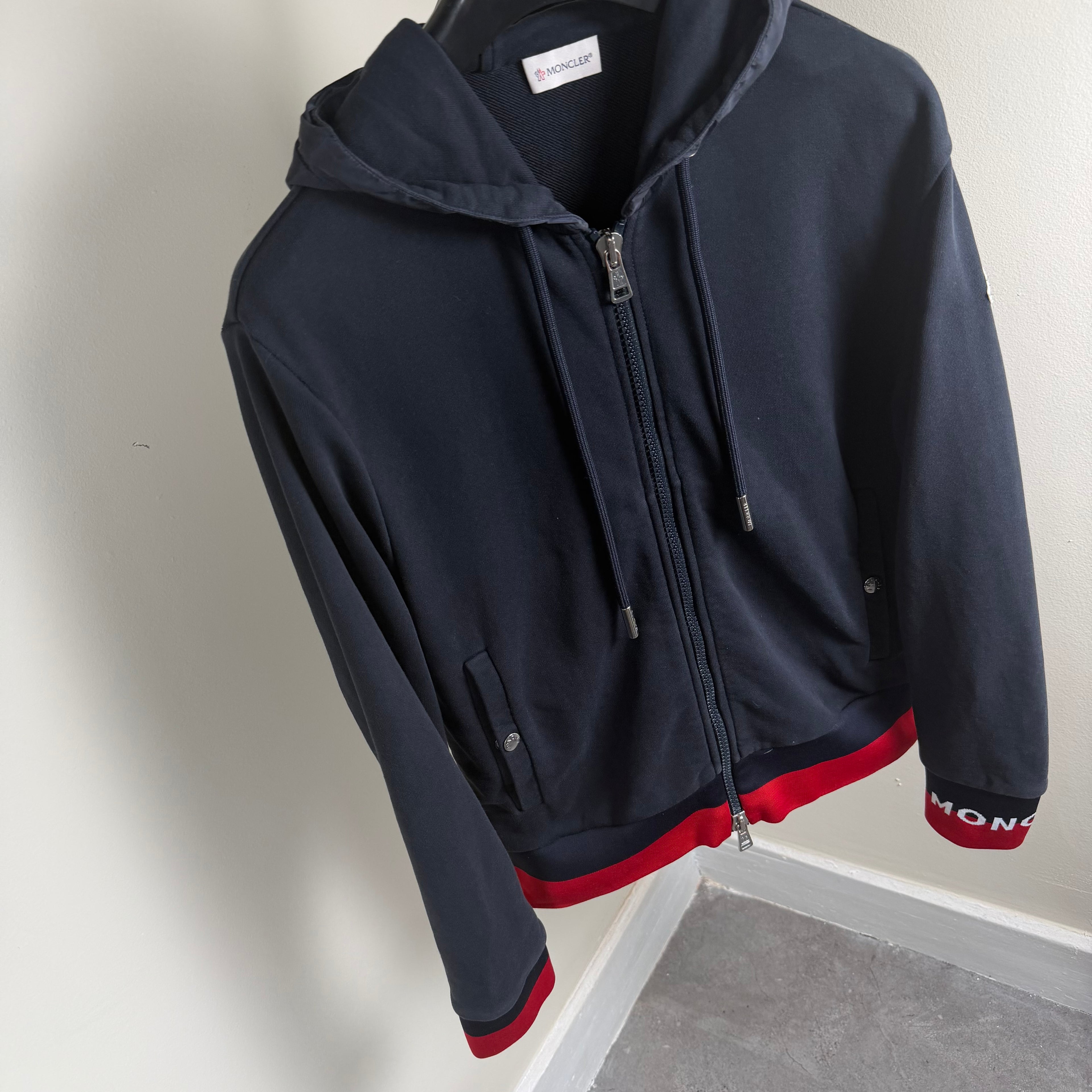 Moncler Navy Nylon Hood Zip Up Hoodie - Medium 20’’