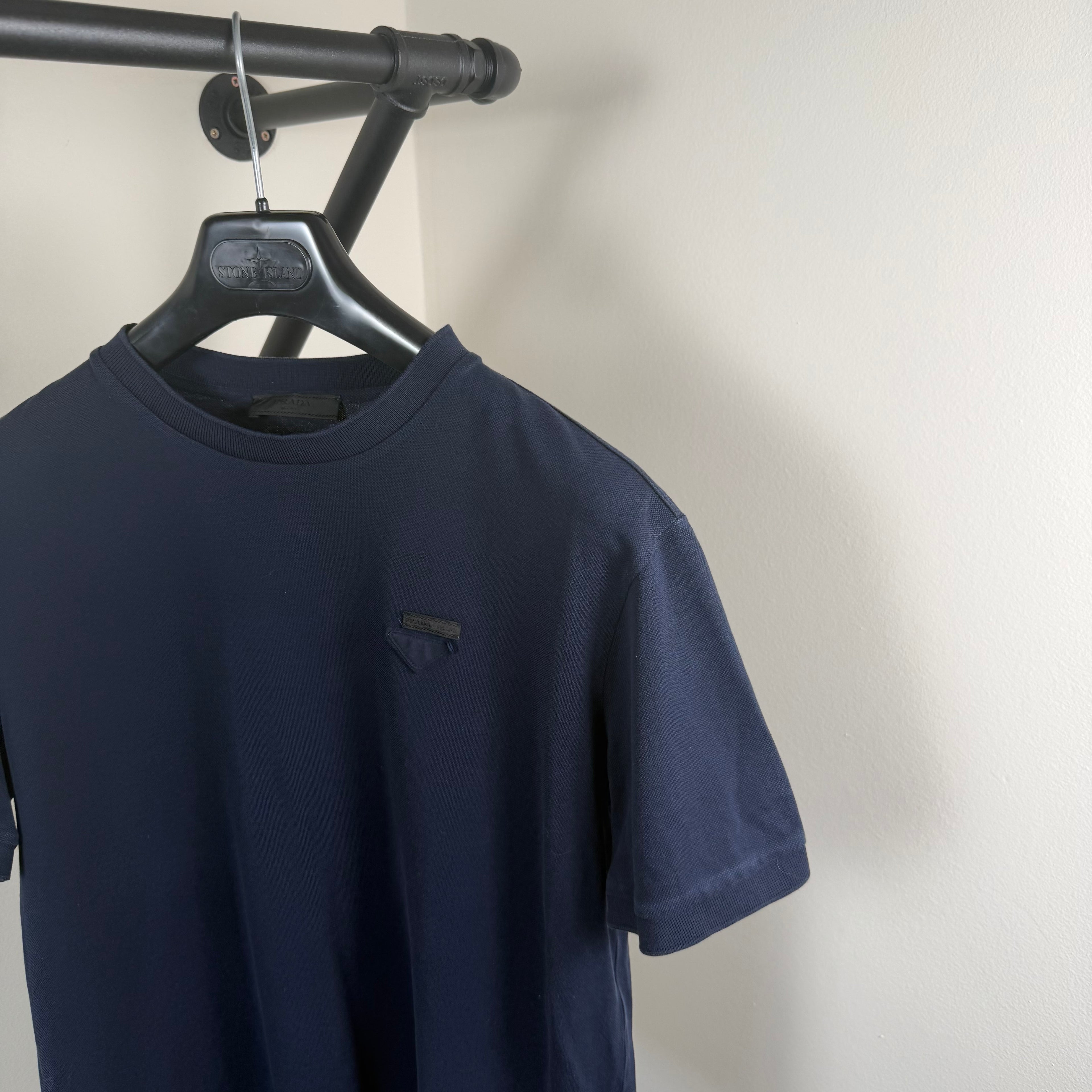 Prada Navy Pique Logo T-Shirt - Medium 21’’