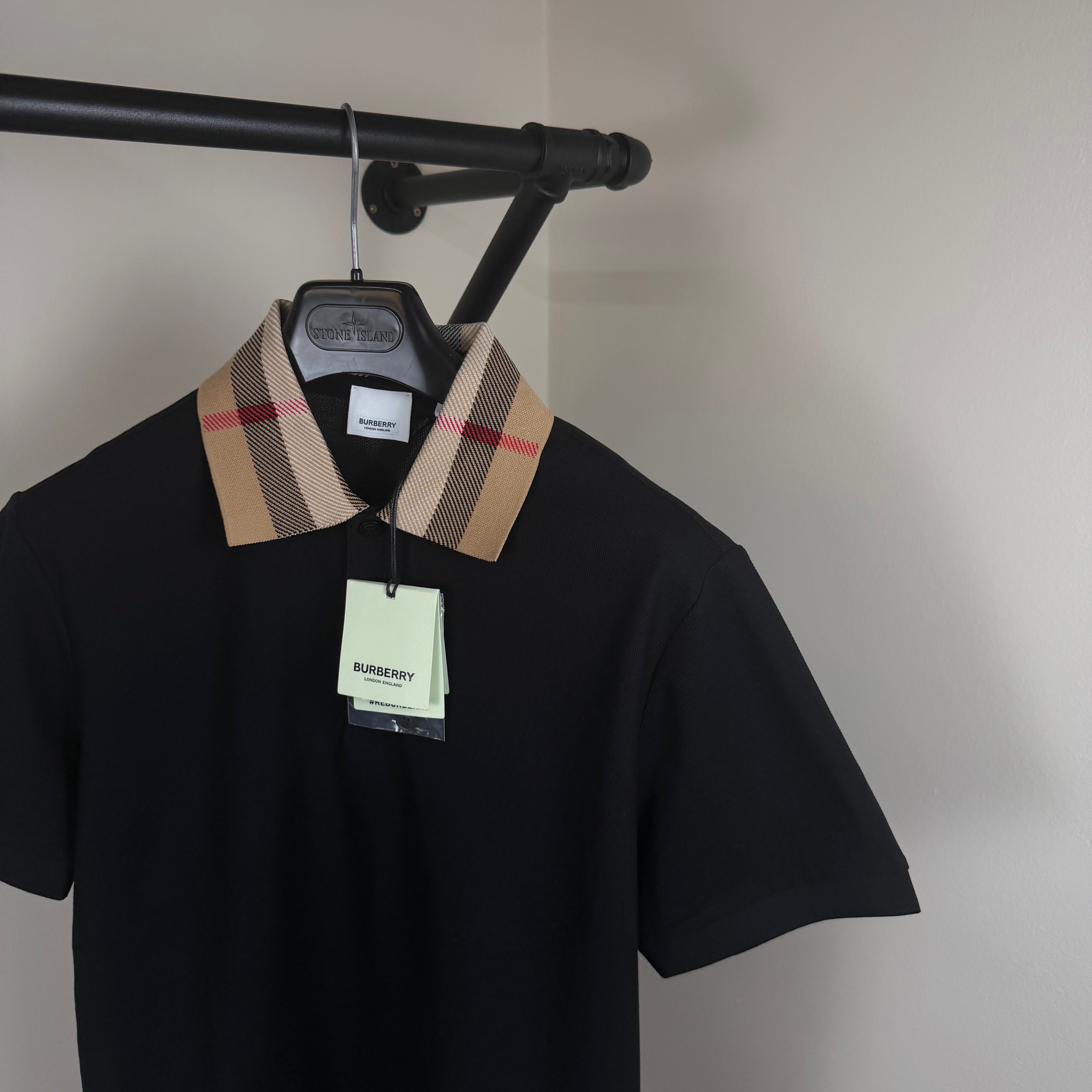Burberry Check Black Polo Shirt - Medium 20’’