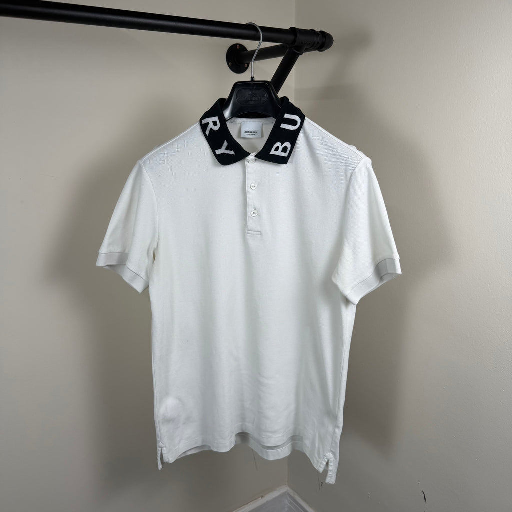 Burberry Spellout White Polo Shirt - Medium 20’’