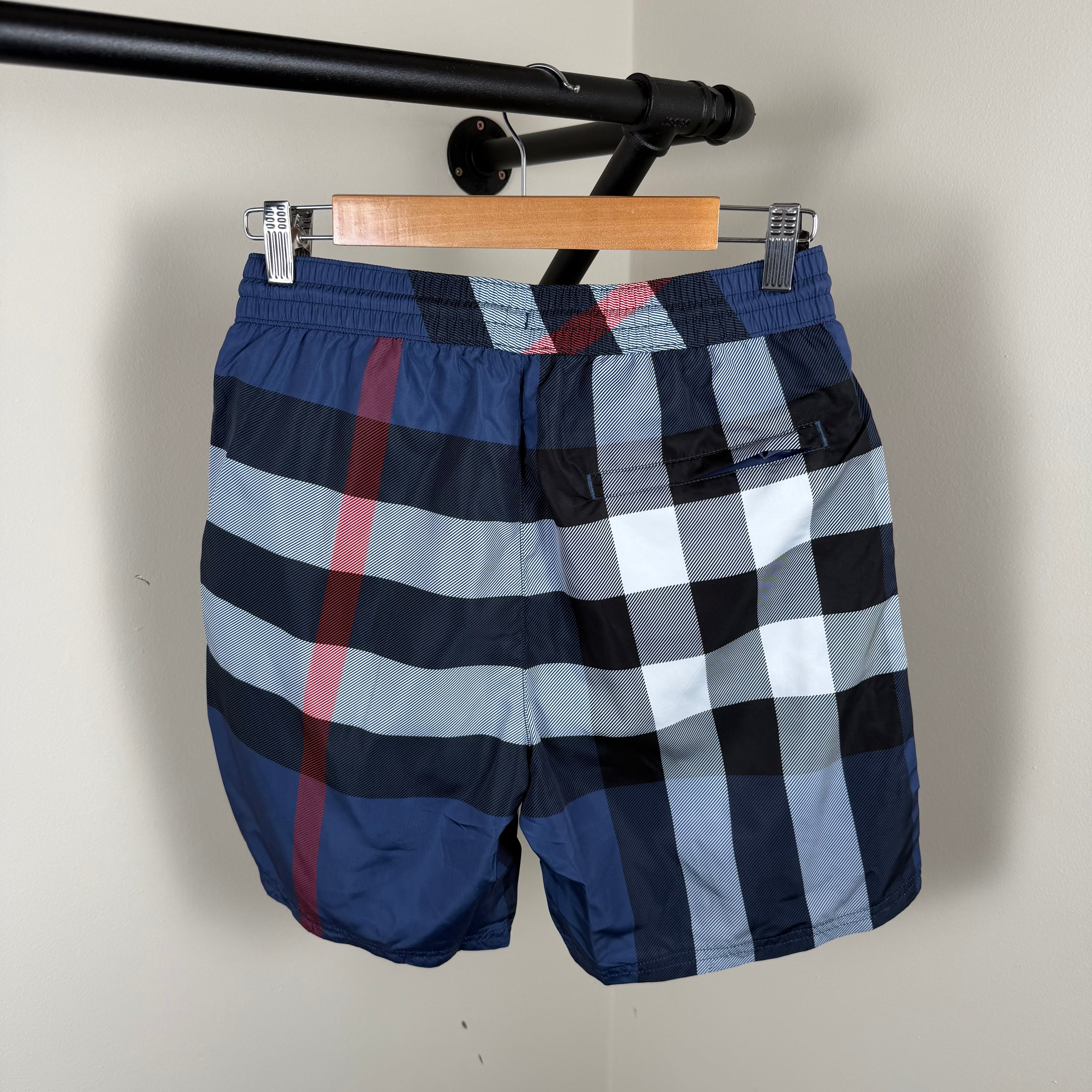 Burberry Navy Check Swimming Shorts - Small