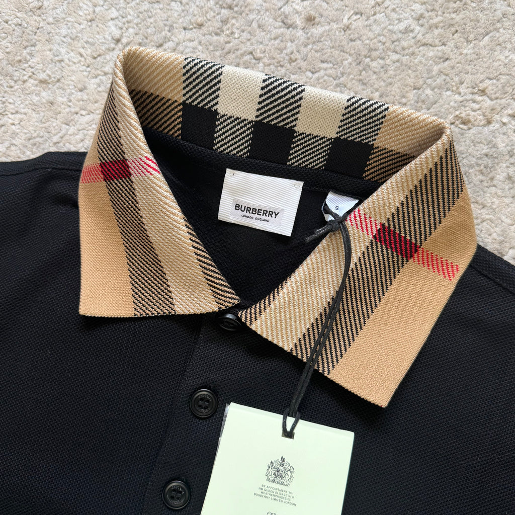 Burberry Check Collar Polo Shirt Black - Small 18’’