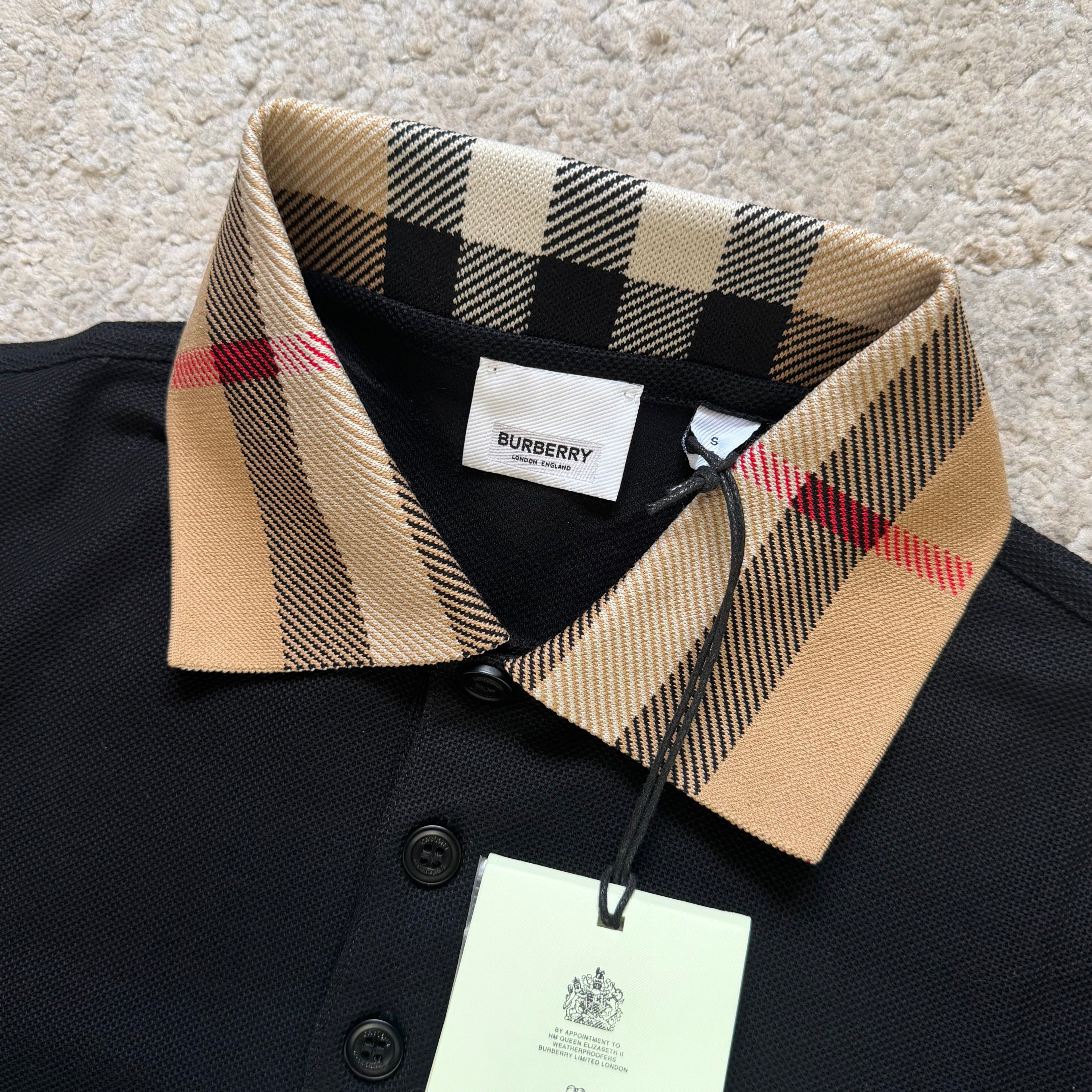Burberry Check Collar Polo Shirt Black - Small 18’’
