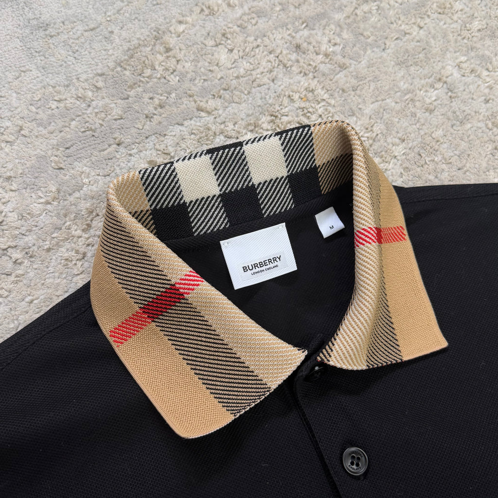 Burberry Black Check Collar Polo Shirt - Medium 19’’