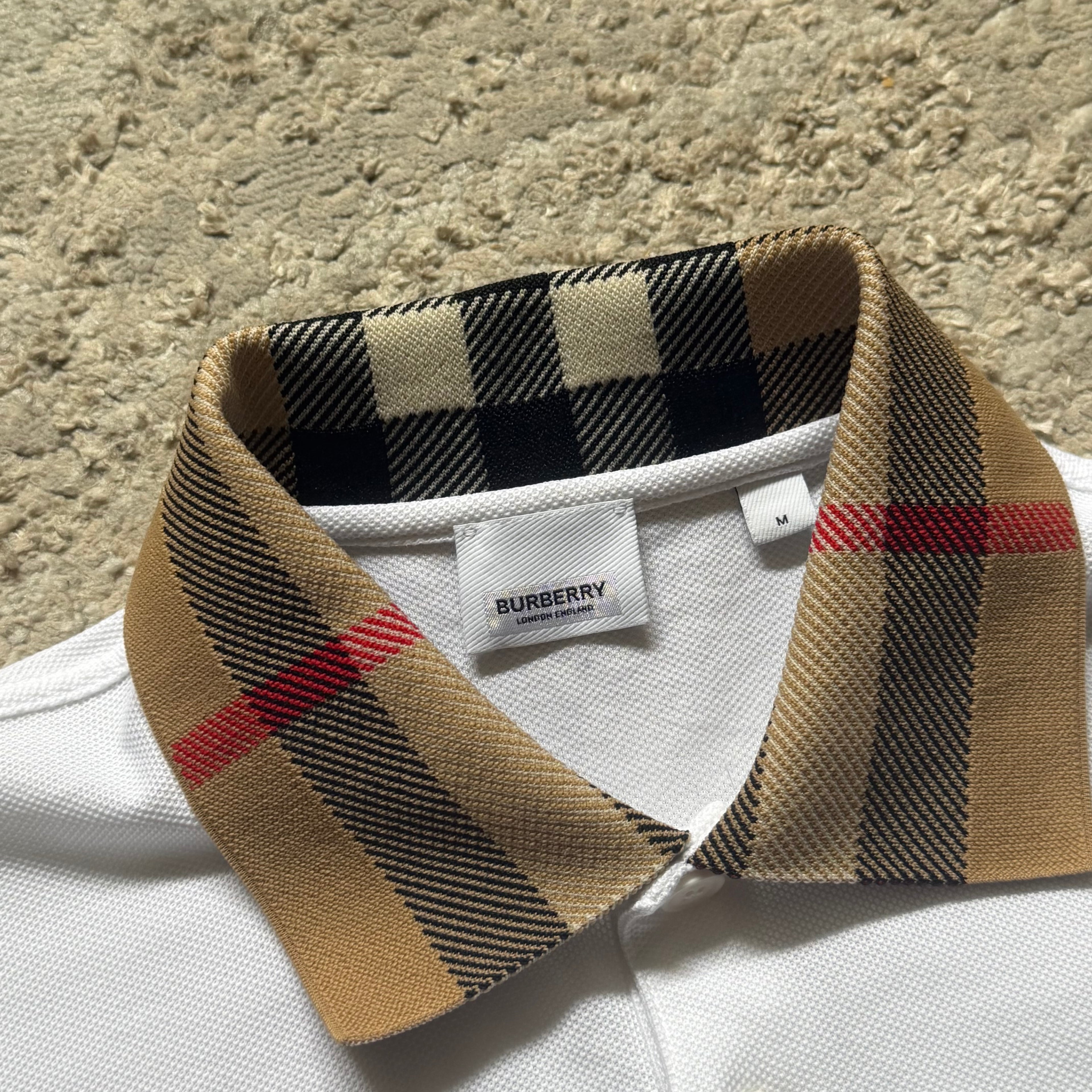 Burberry White Check Collar Polo Shirt - Medium 19.5’’