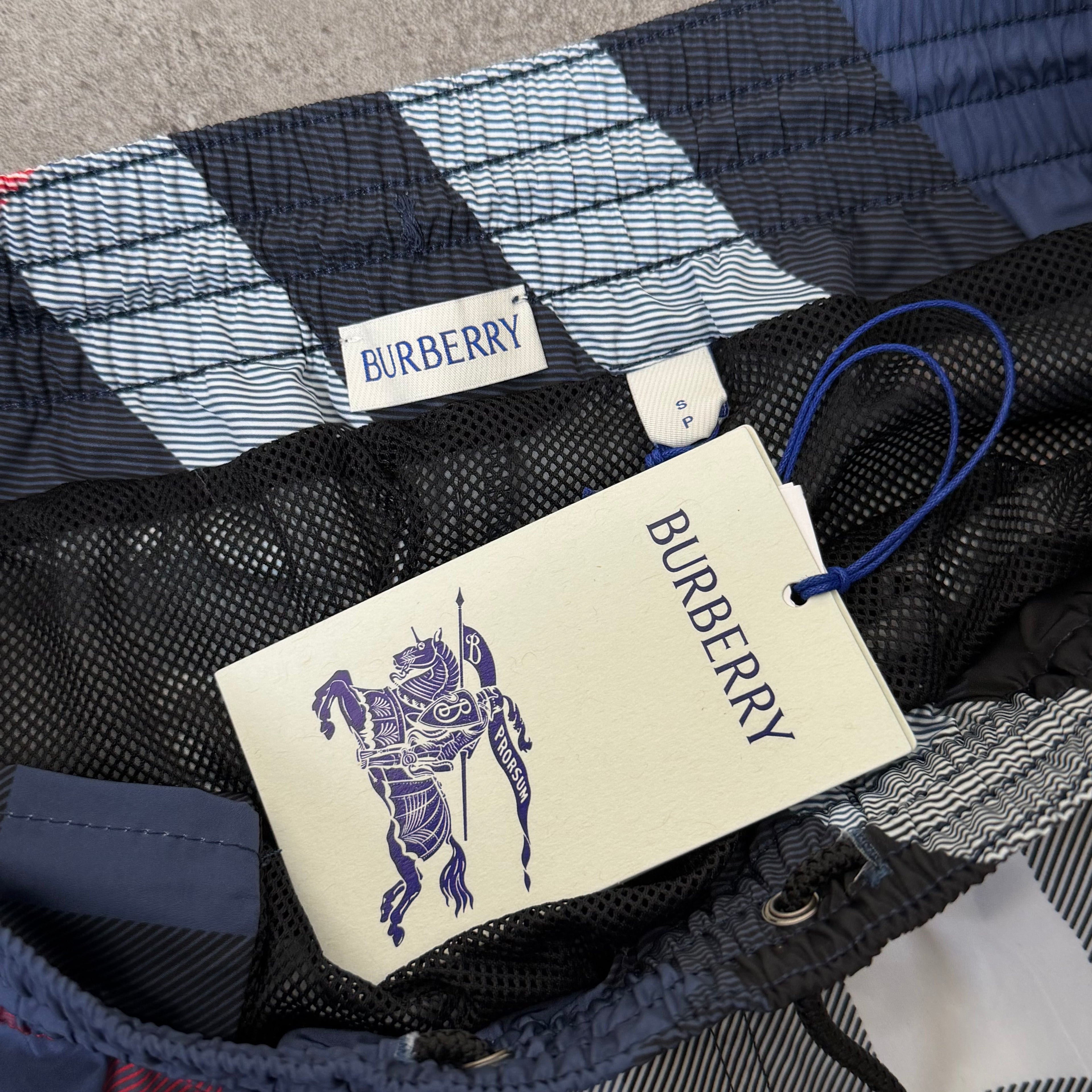 Burberry Navy Check Swimming Shorts - Small
