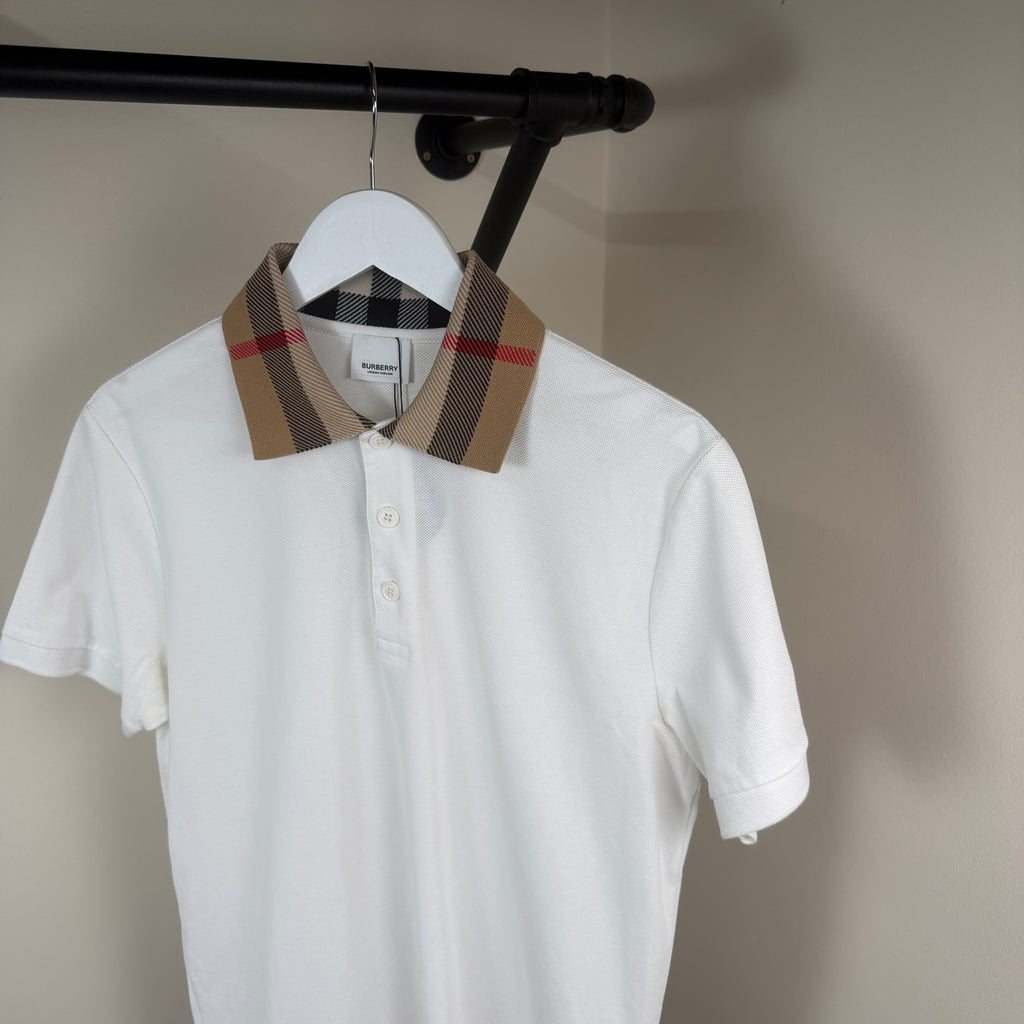 Burberry White Check Collar Polo Shirt - Medium 21’’
