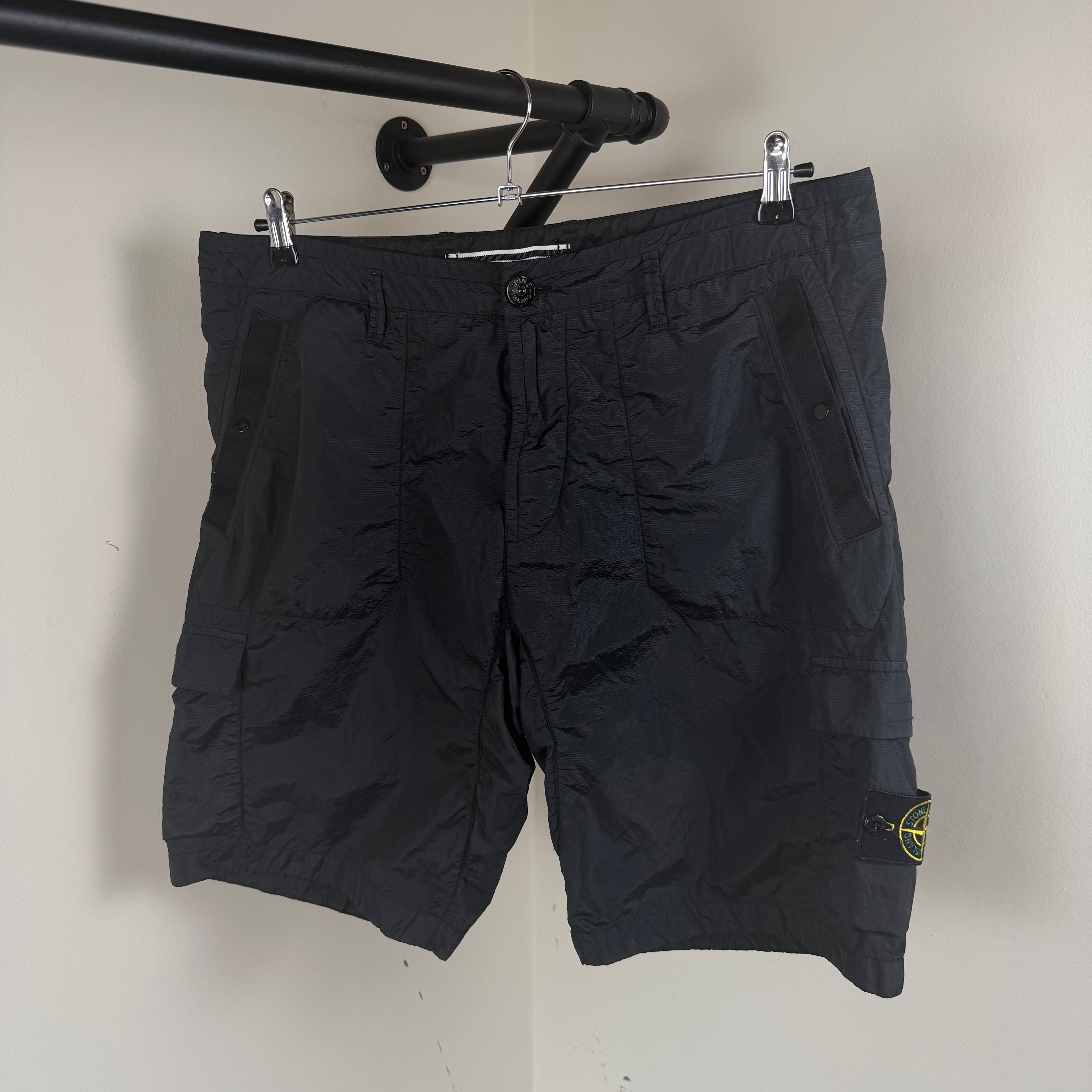 Stone Island Nylon Black Cargo Shorts - 36W