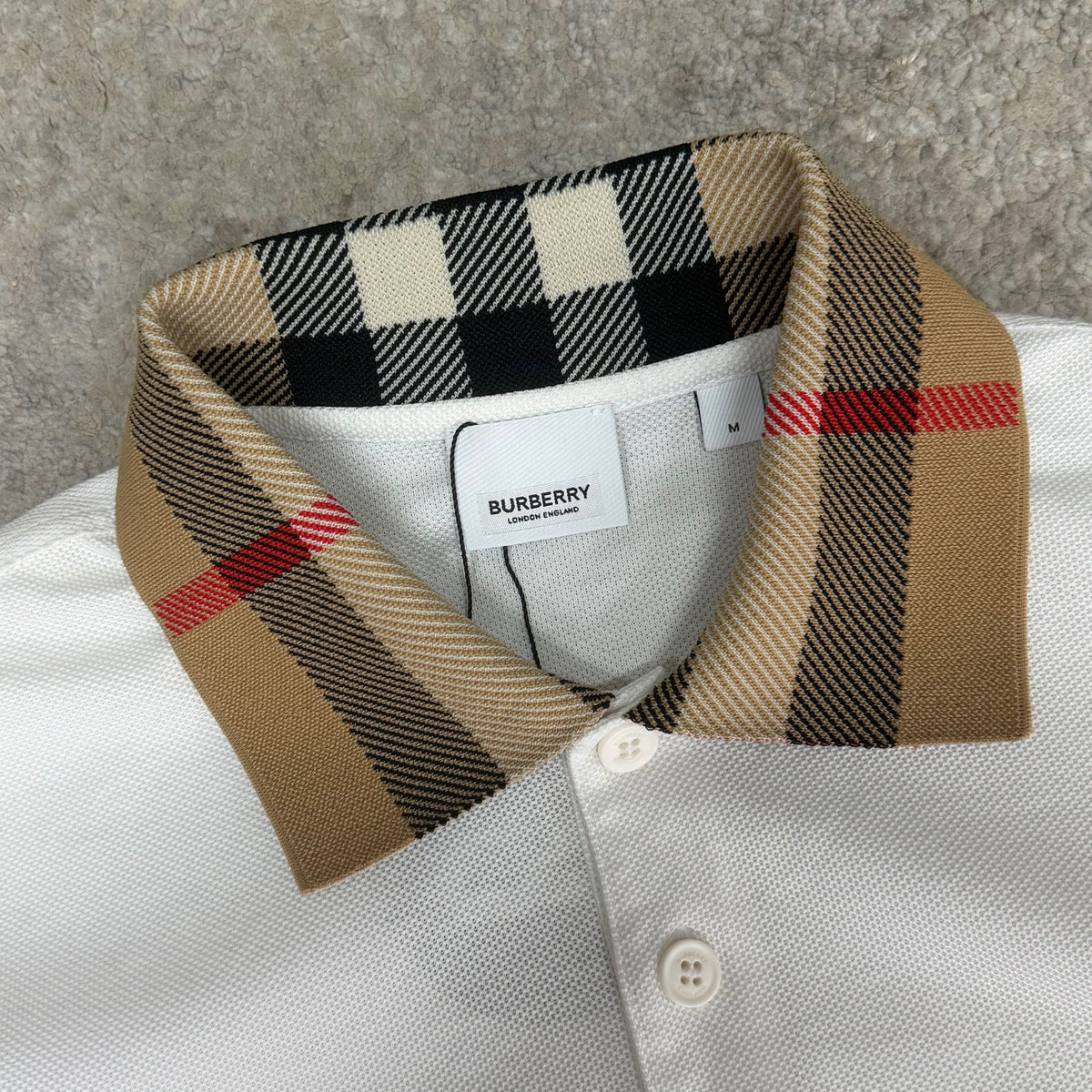 Burberry White Check Collar Polo Shirt - Medium 21’’