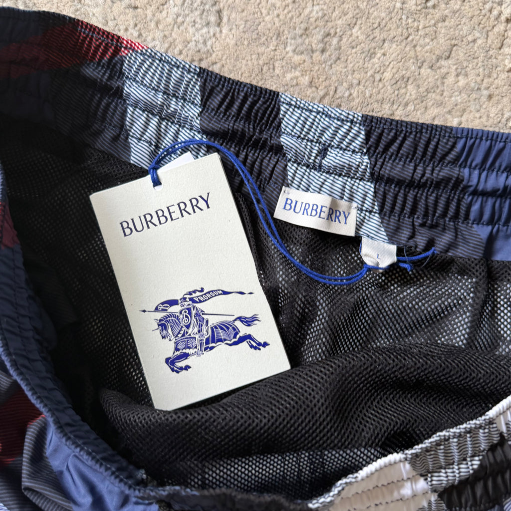 Burberry Navy Check Swimming Shorts - Large