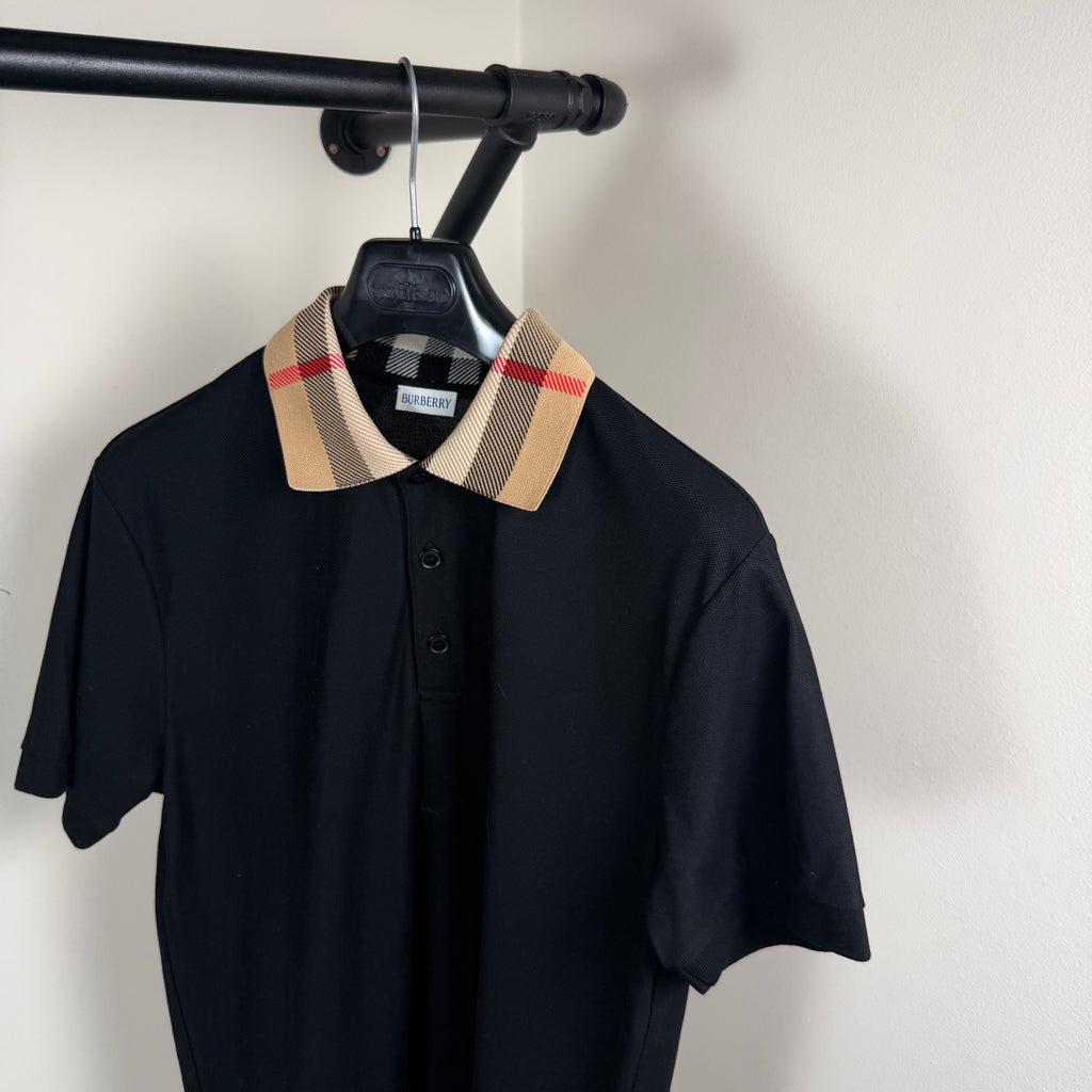 Burberry Check Collar Polo Shirt Black - Large 20.5’’