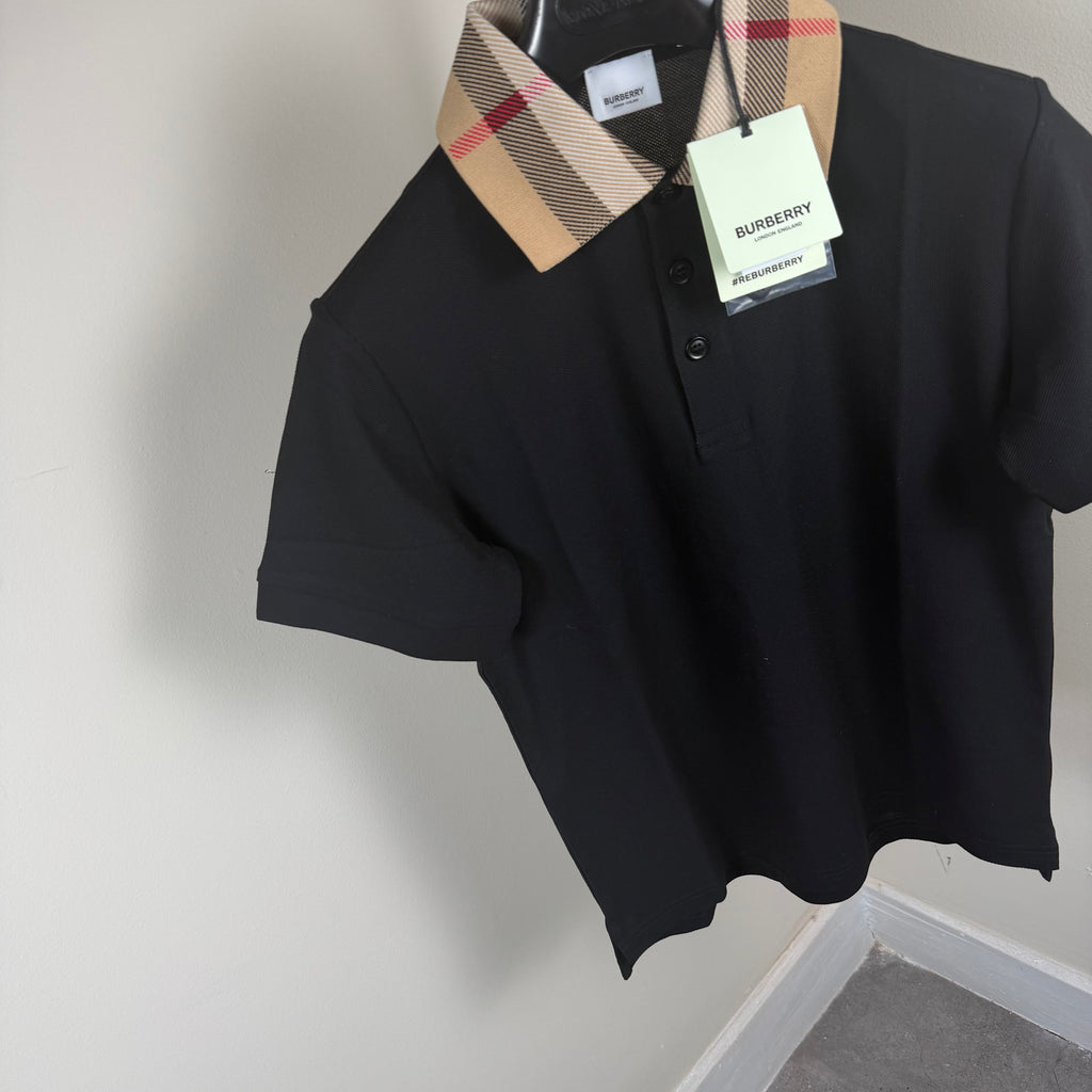 Burberry Check Collar Polo Shirt Black - Small 18’’