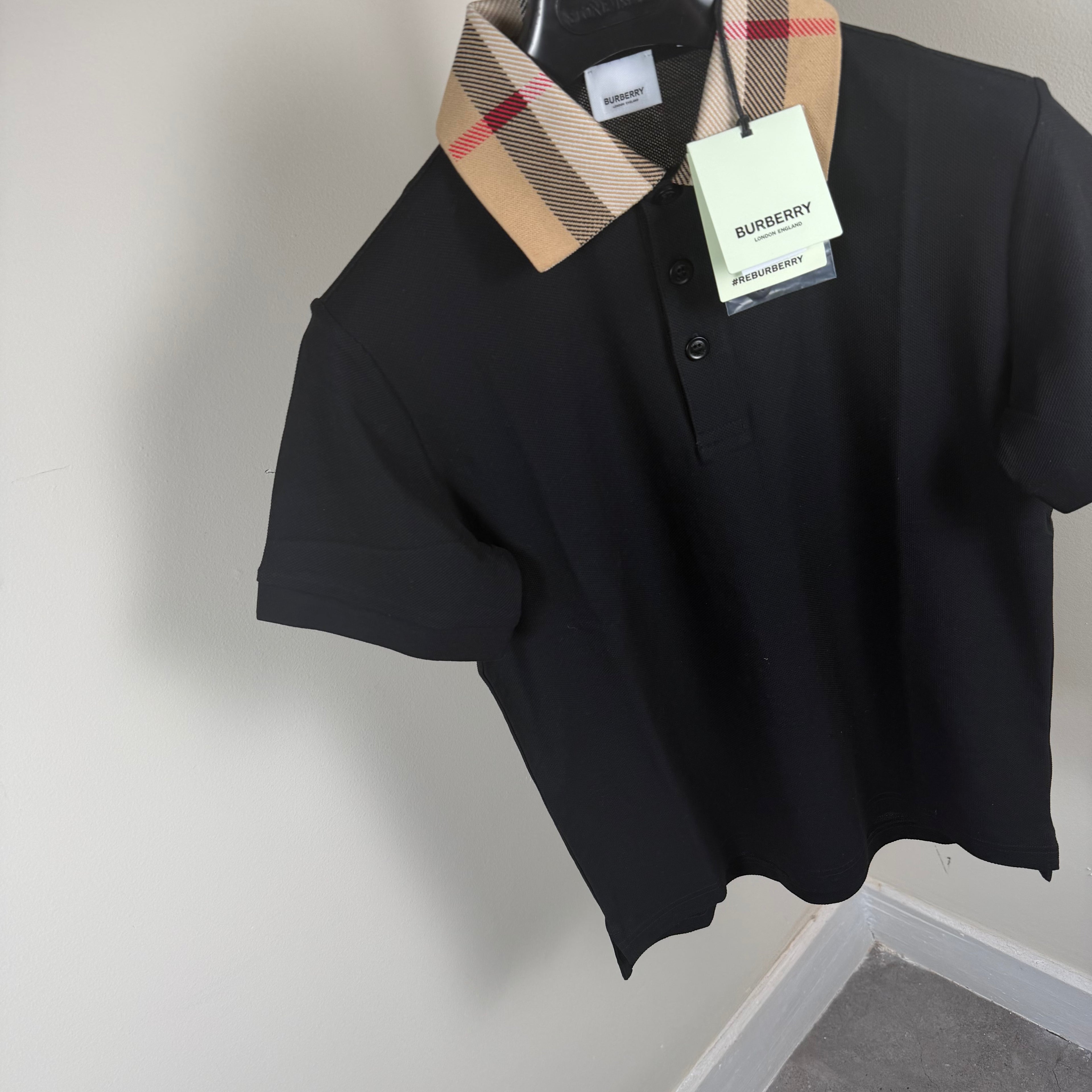 Burberry Check Collar Polo Shirt Black - Small 18’’