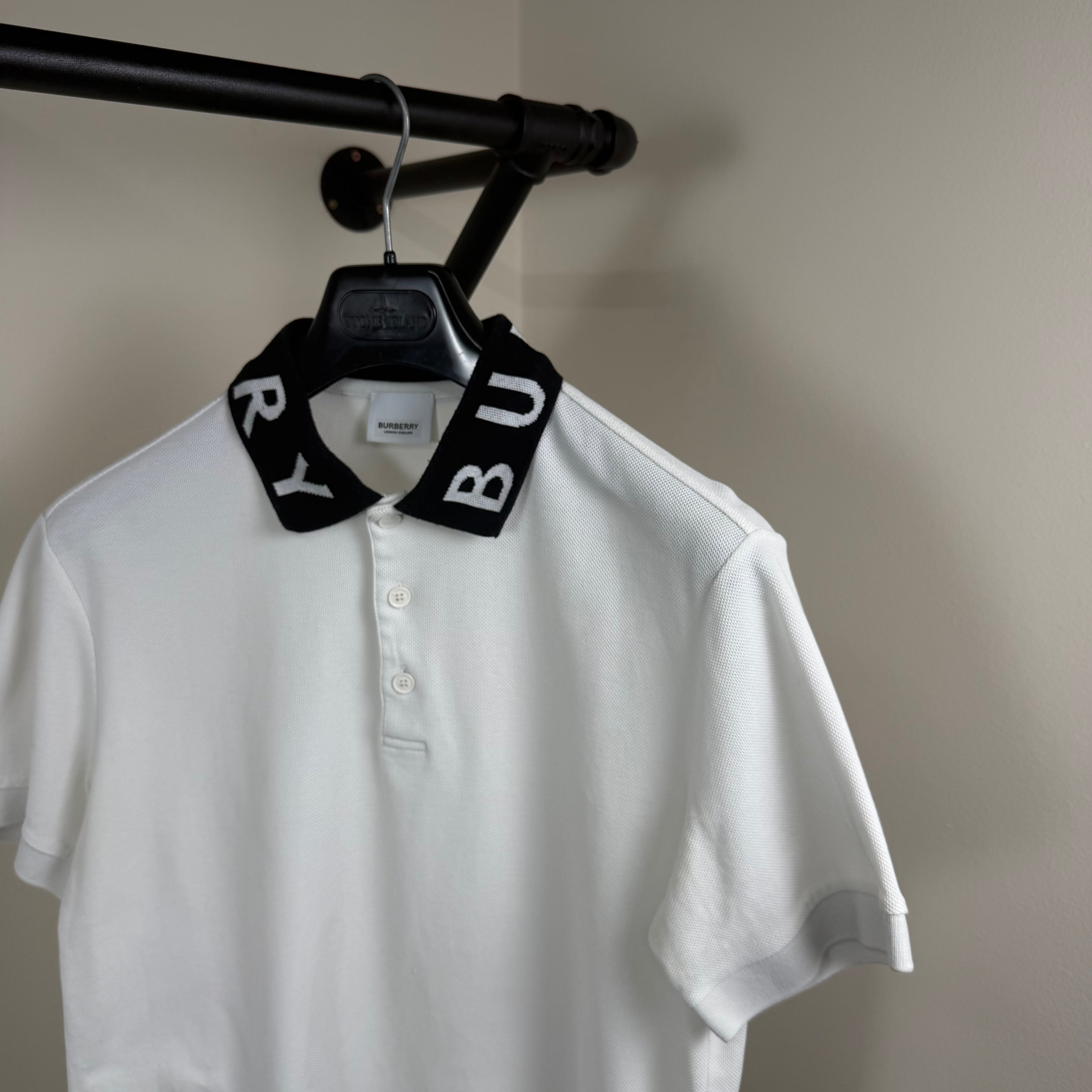 Burberry Spellout White Polo Shirt - Medium 20’’