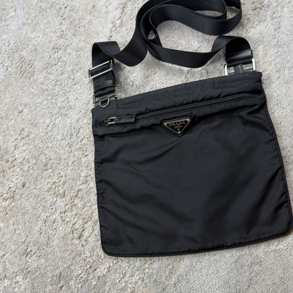 Prada Plaque Black Nylon Man Bag