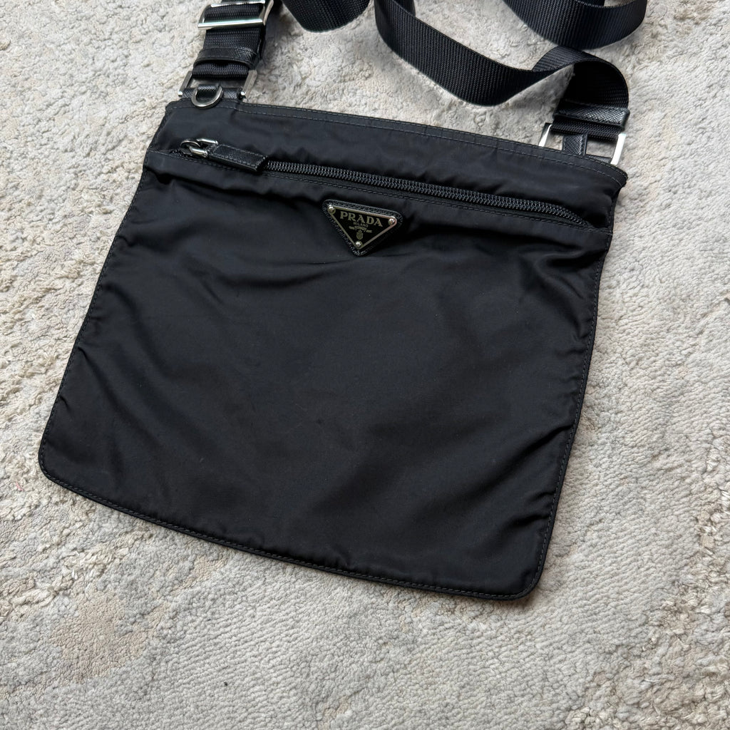 Prada Plaque Black Nylon Man Bag