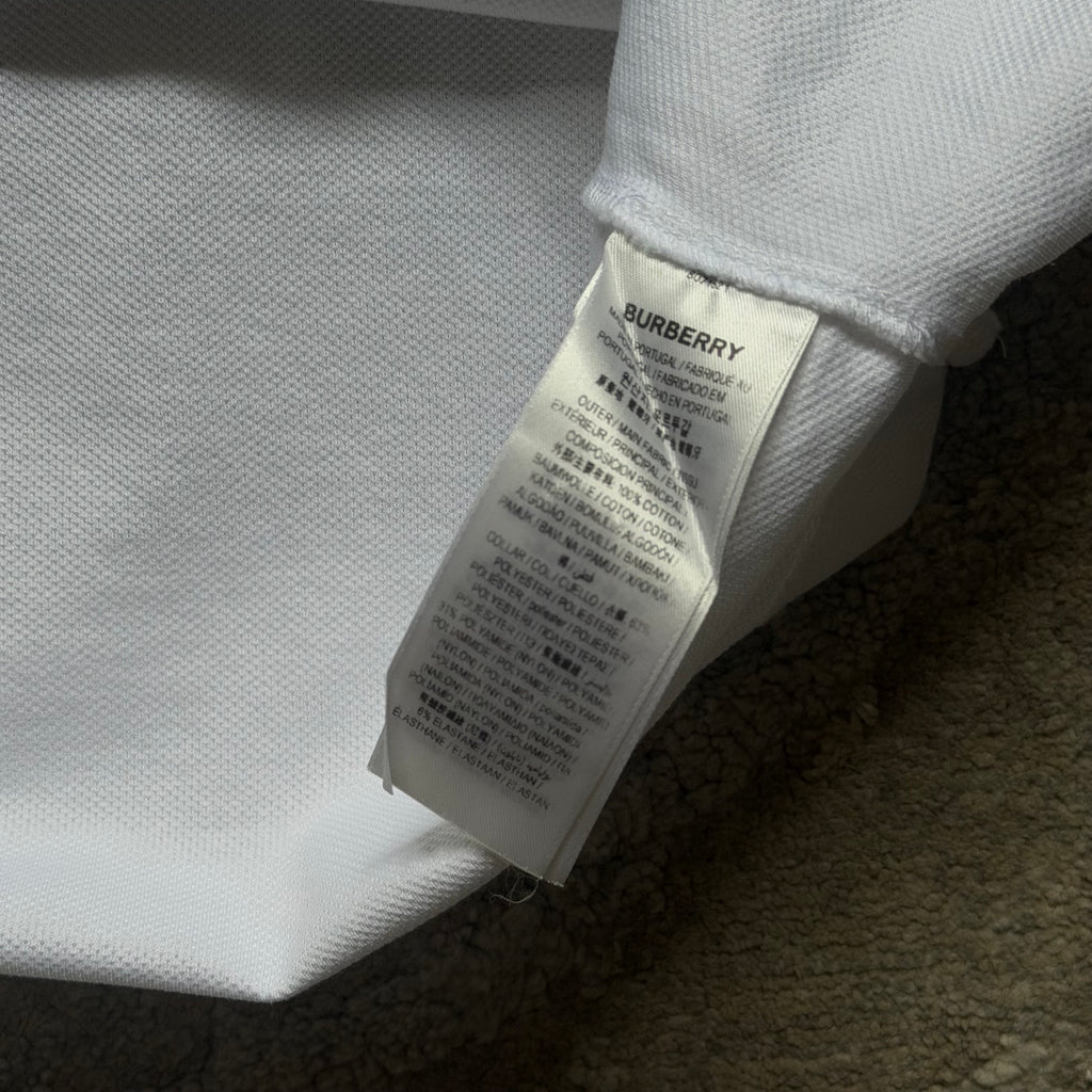 Burberry White Check Collar Polo Shirt - Medium 19.5’’