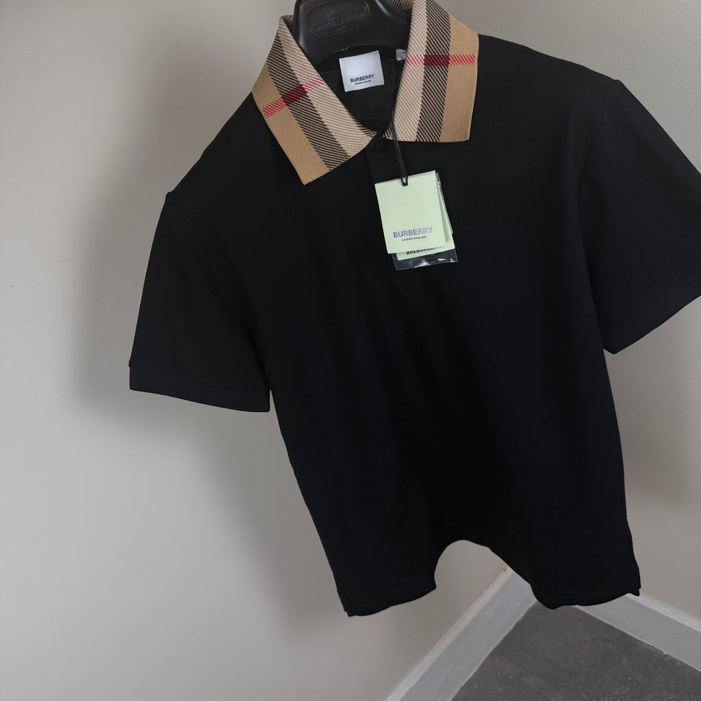 Burberry Check Collar Polo Shirt Black - Large 21’’