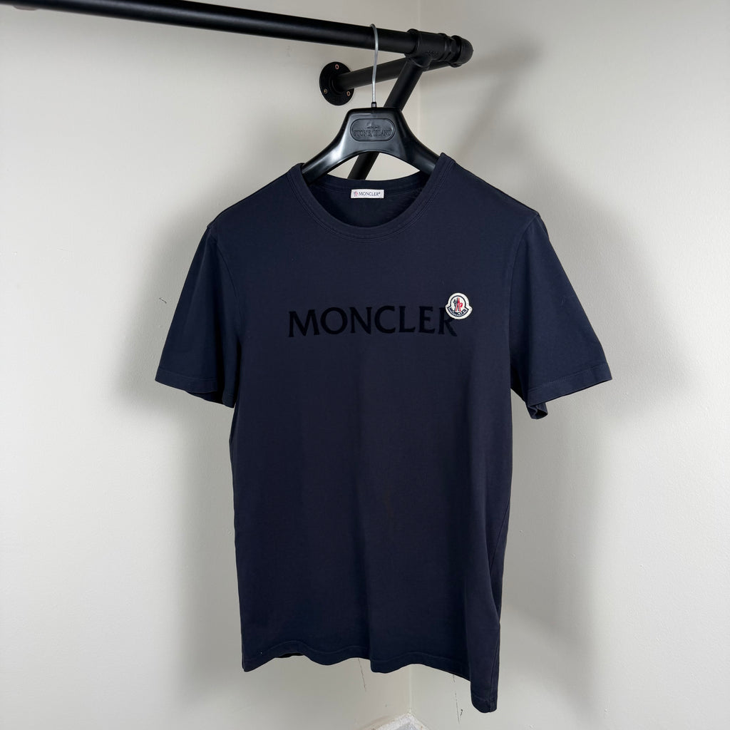 Moncler Navy Spellout T-Shirt - Small 18.75’’