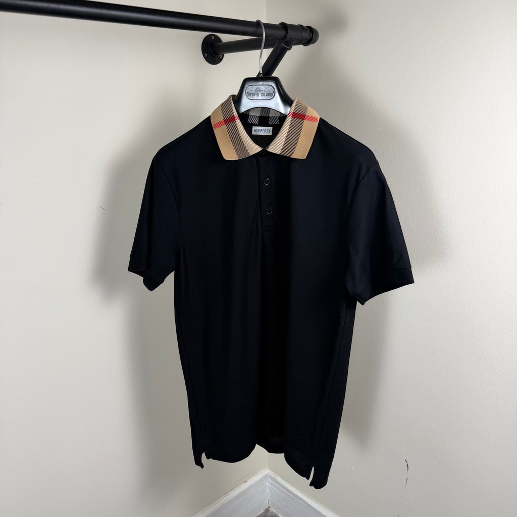 Burberry Check Collar Polo Shirt Black - Large 20.5’’