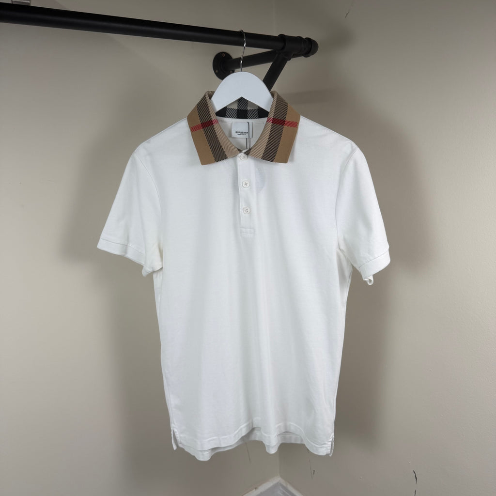 Burberry White Check Collar Polo Shirt - Medium 21’’