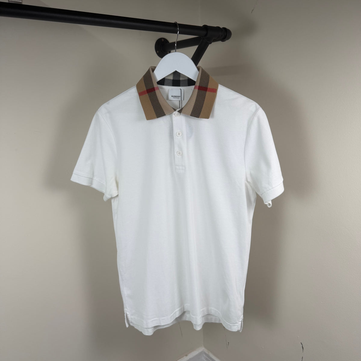 Burberry White Check Collar Polo Shirt - Medium 21’’