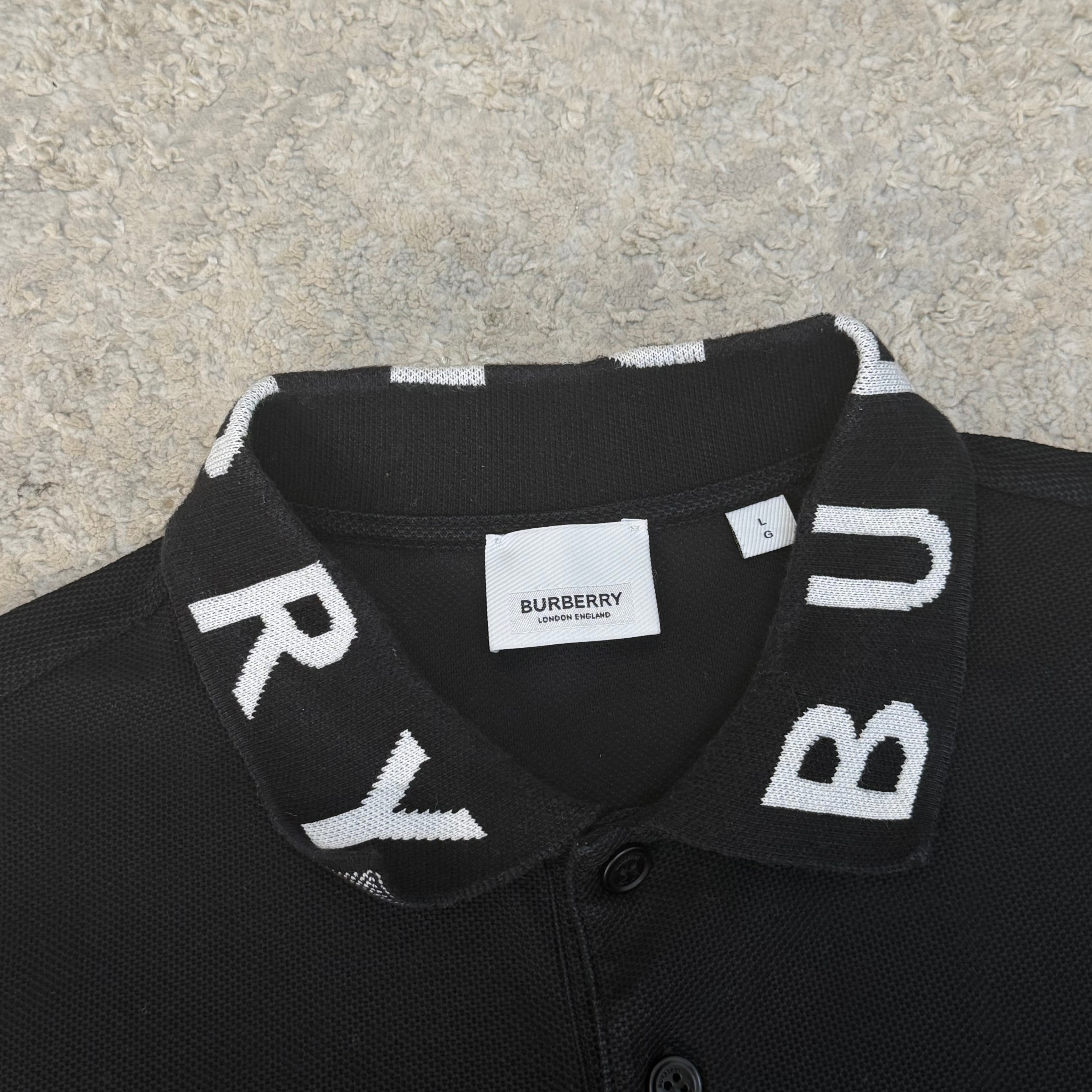 Burberry Spellout Black Polo Shirt - Large 22’’