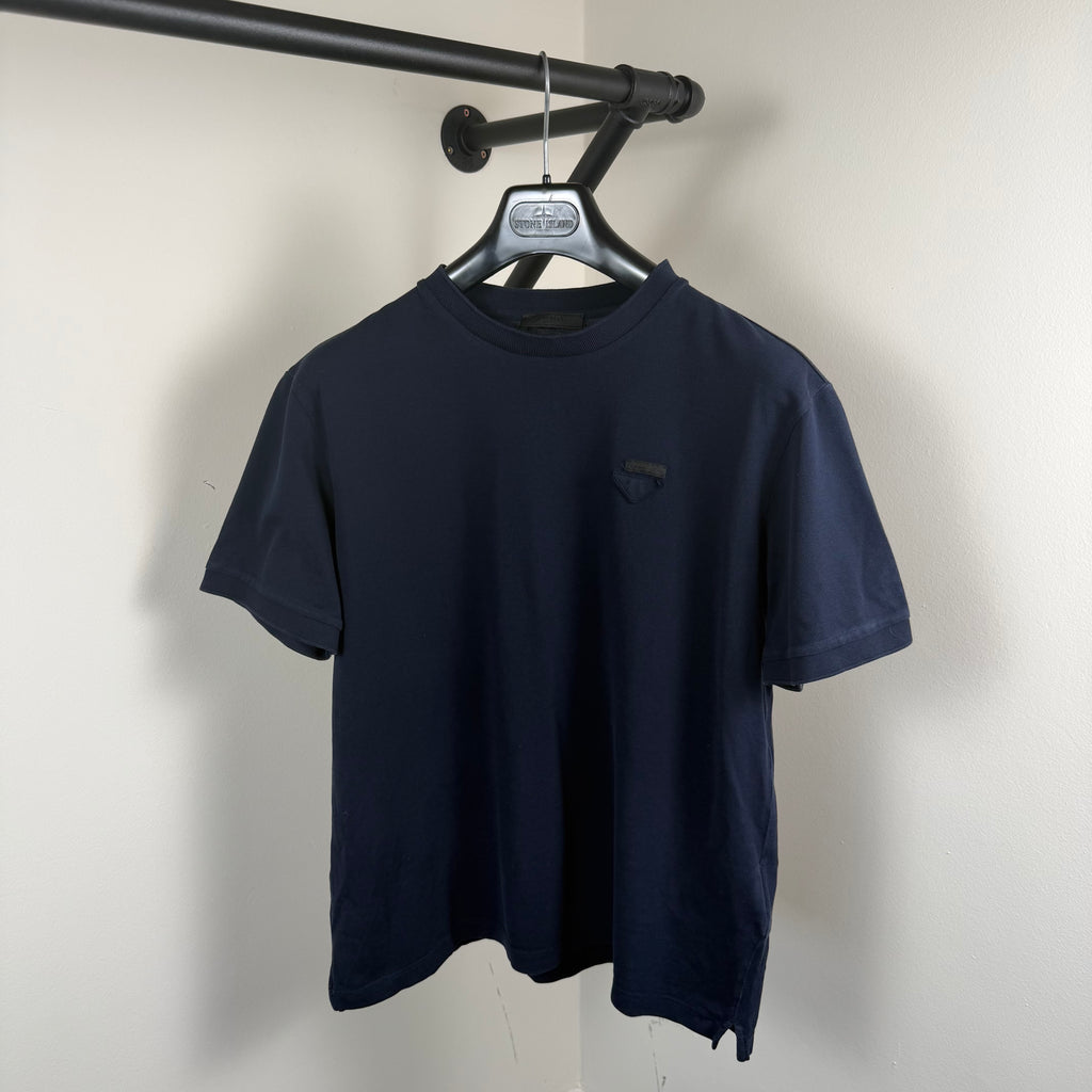 Prada Navy Pique Logo T-Shirt - Medium 21’’