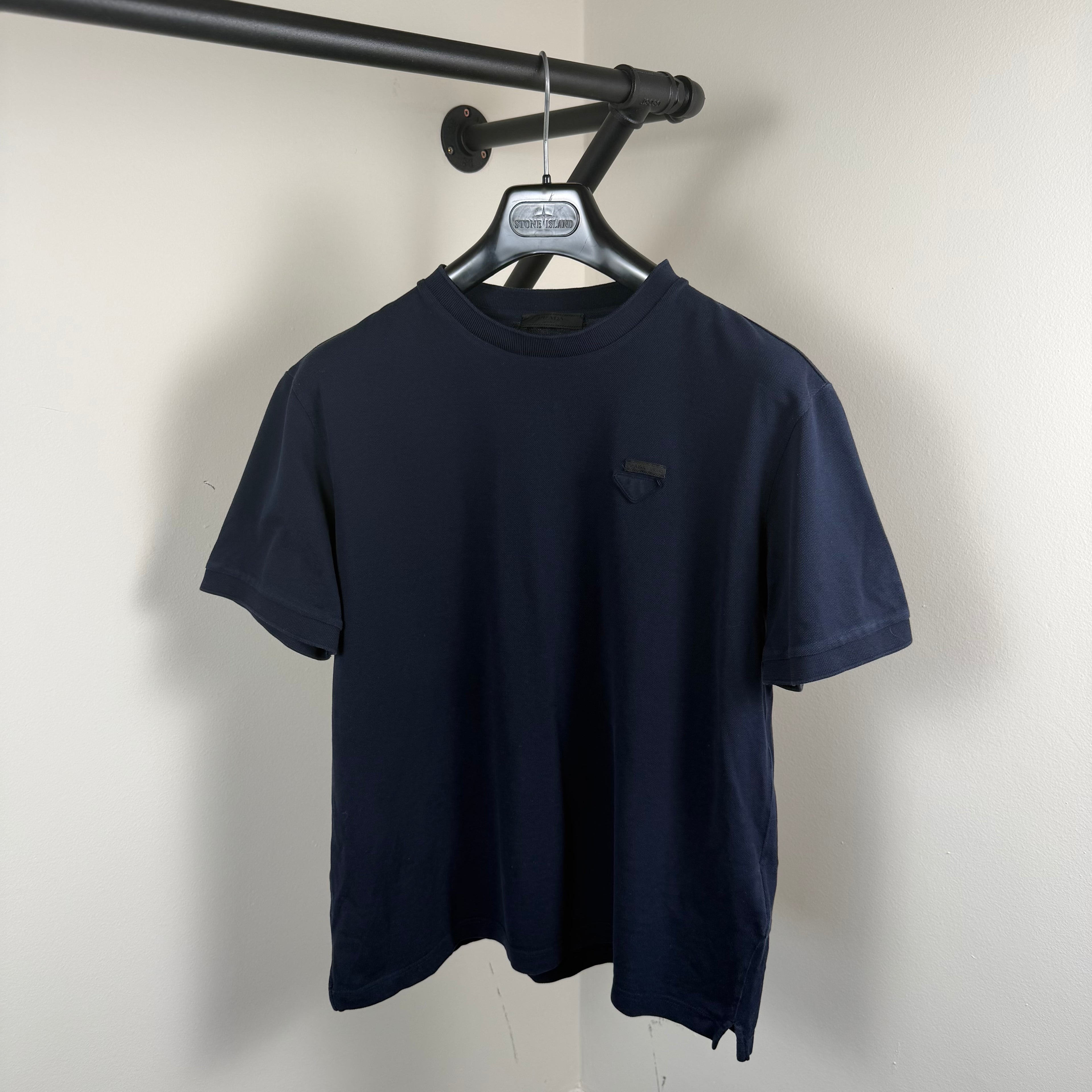 Prada Navy Pique Logo T-Shirt - Medium 21’’