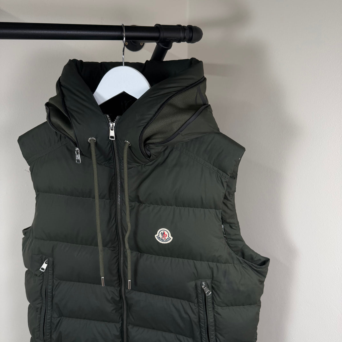Moncler Cardamine Khaki Hooded Gilet - Size 5 (XL 25’’)