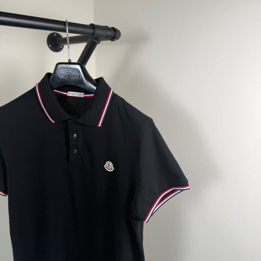 Moncler Black Short Sleeve Polo Shirt - Medium 19.5’’