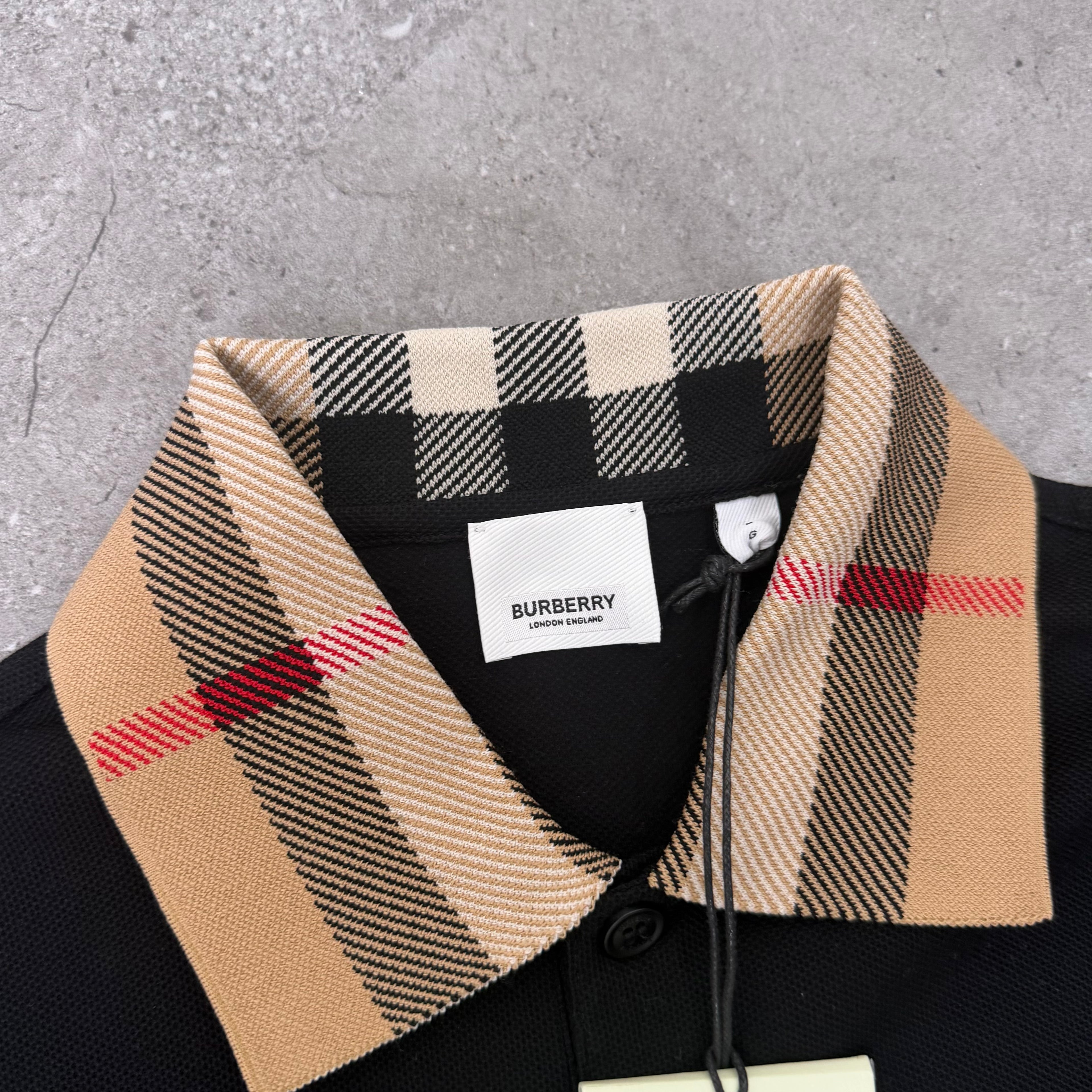 Burberry Check Collar Polo Shirt Black - Large 21’’