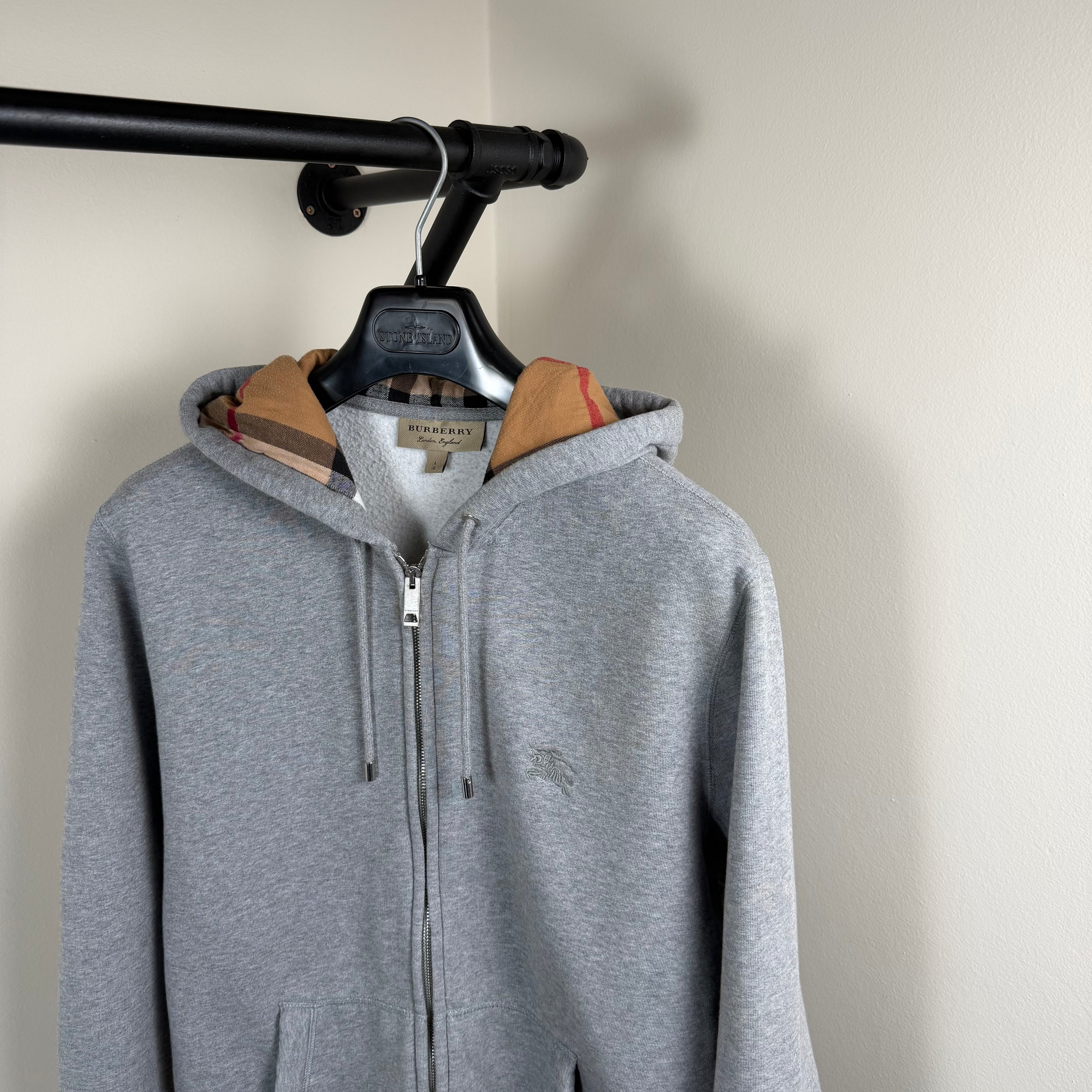 Burberry Grey Check Zip Up Hoodie - Large 22.5’’
