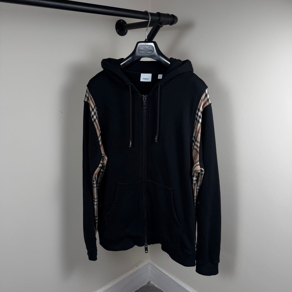 Burberry Black Check Print Zip Up Hoodie - L/XL 22.5’’