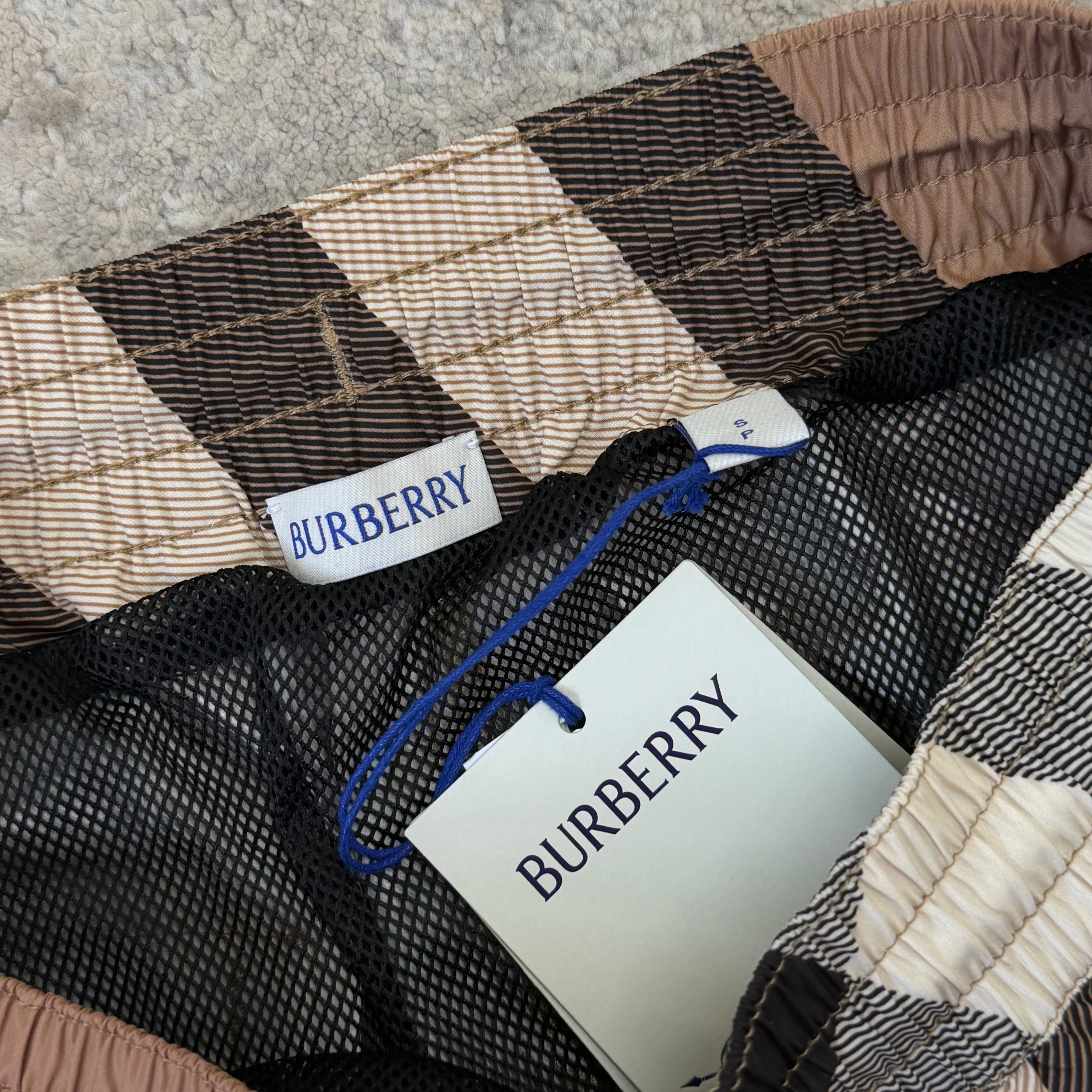 Burberry Biege Check Swimming Shorts - Small