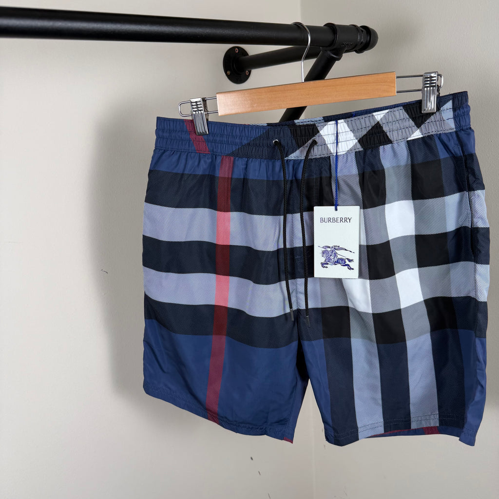 Burberry Navy Check Swimming Shorts - Large