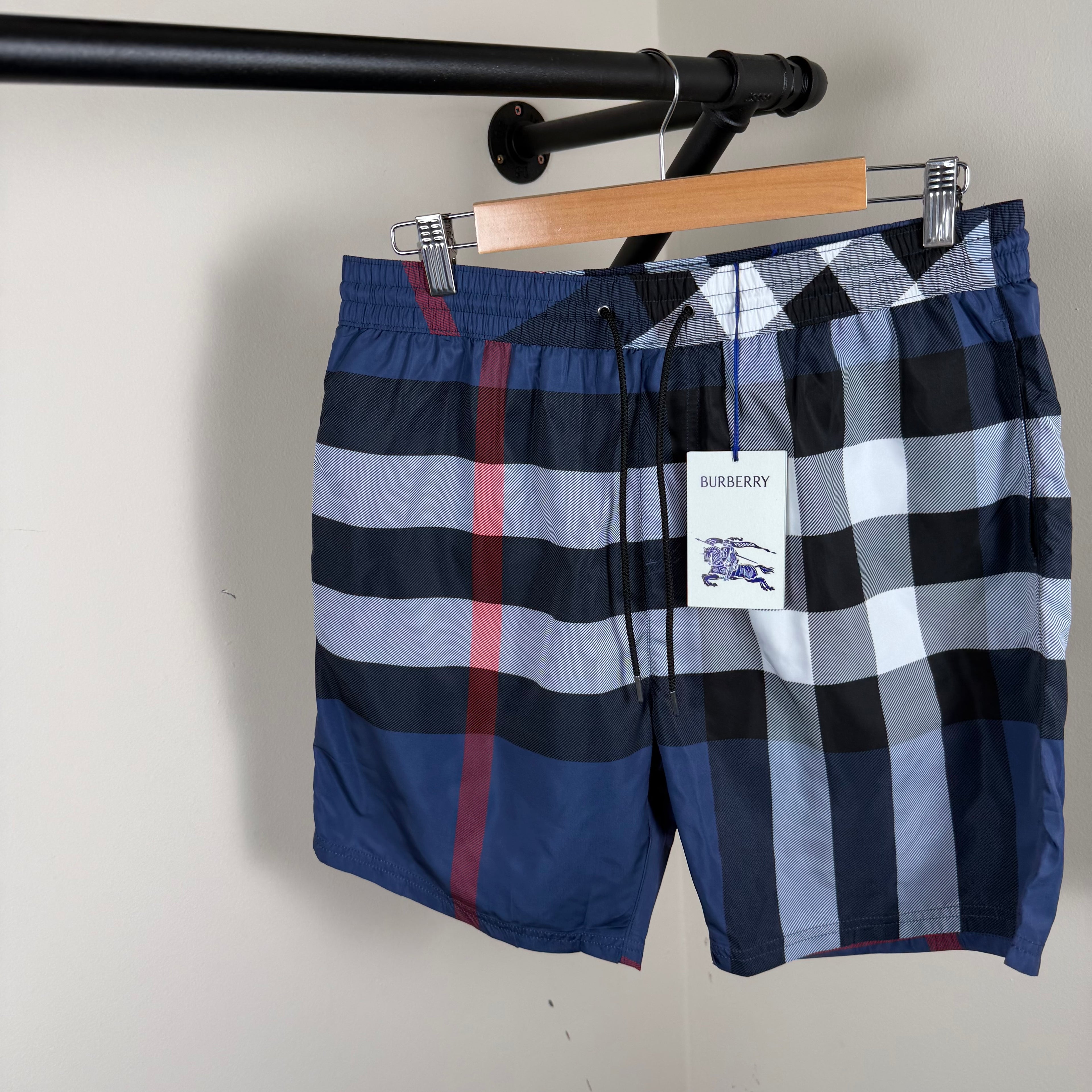 Burberry Navy Check Swimming Shorts - Large