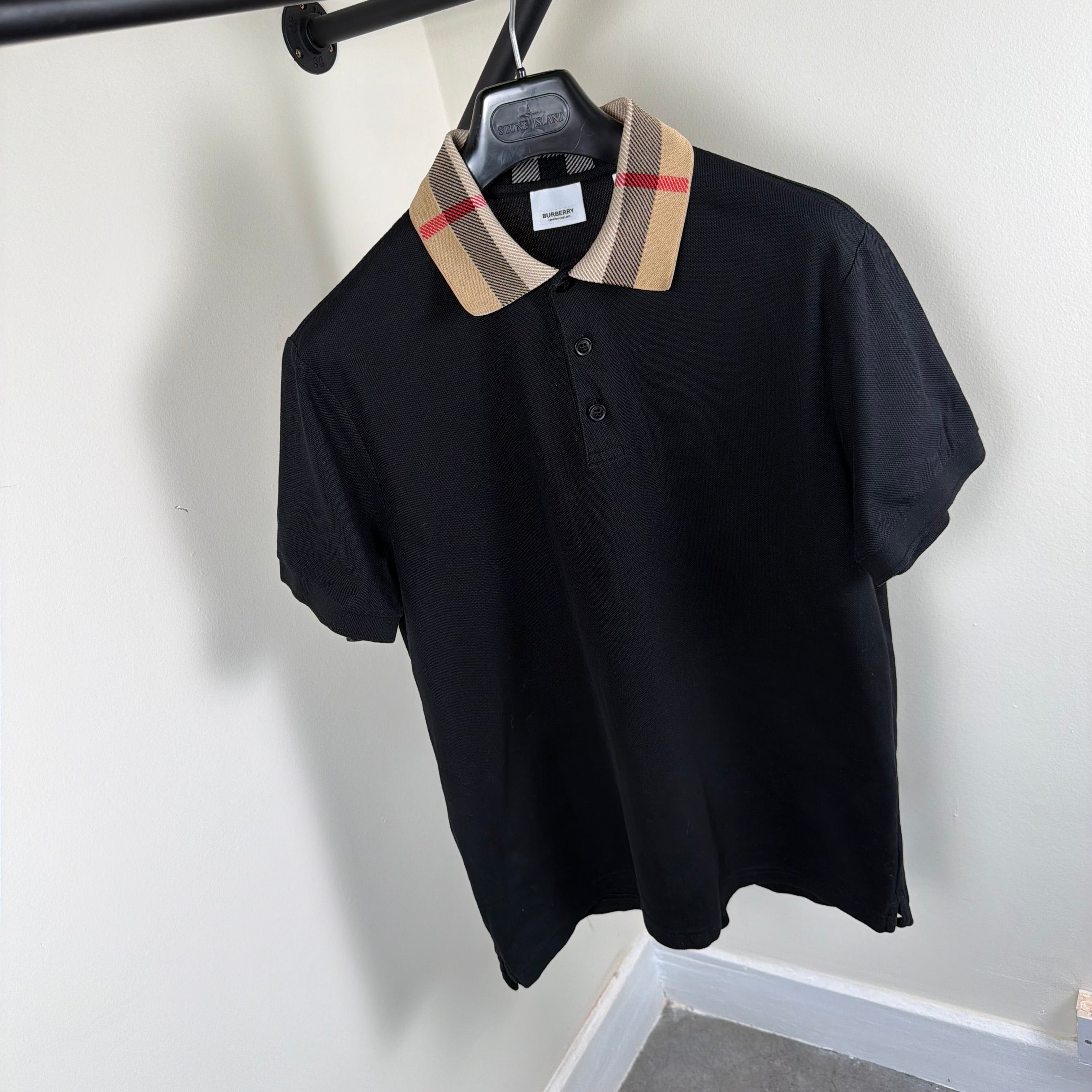 Burberry Check Black Polo Shirt - Large 22’’