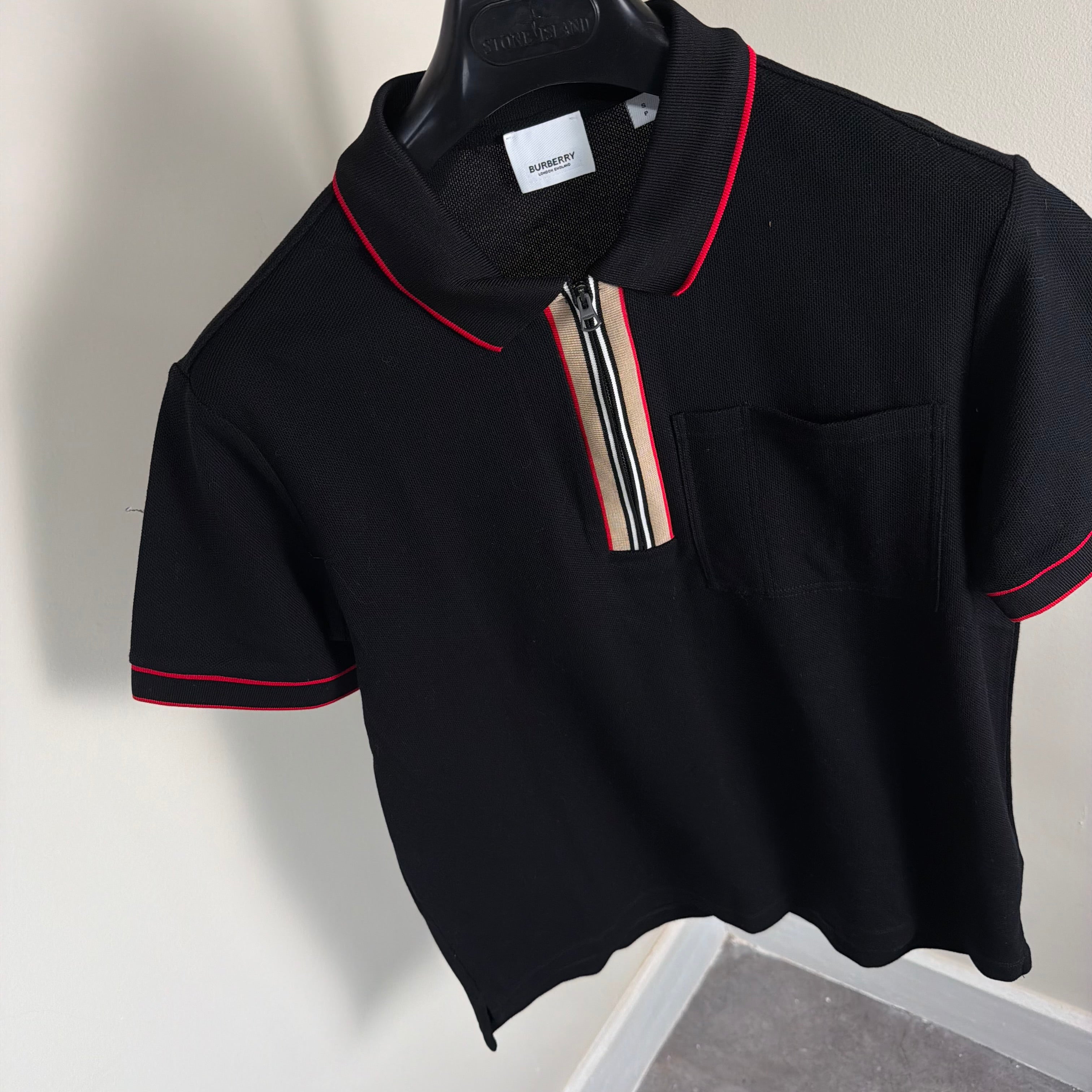 Burberry Check Zip Up Polo Shirt - Small 18.5’’