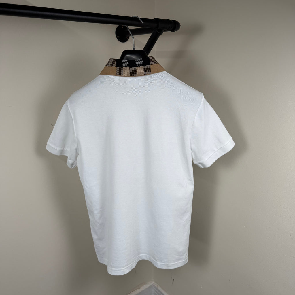 Burberry White Check Collar Polo Shirt - Medium 19.5’’