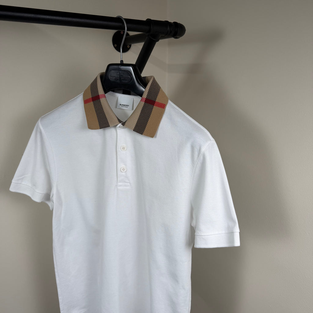 Burberry White Check Collar Polo Shirt - Medium 19.5’’