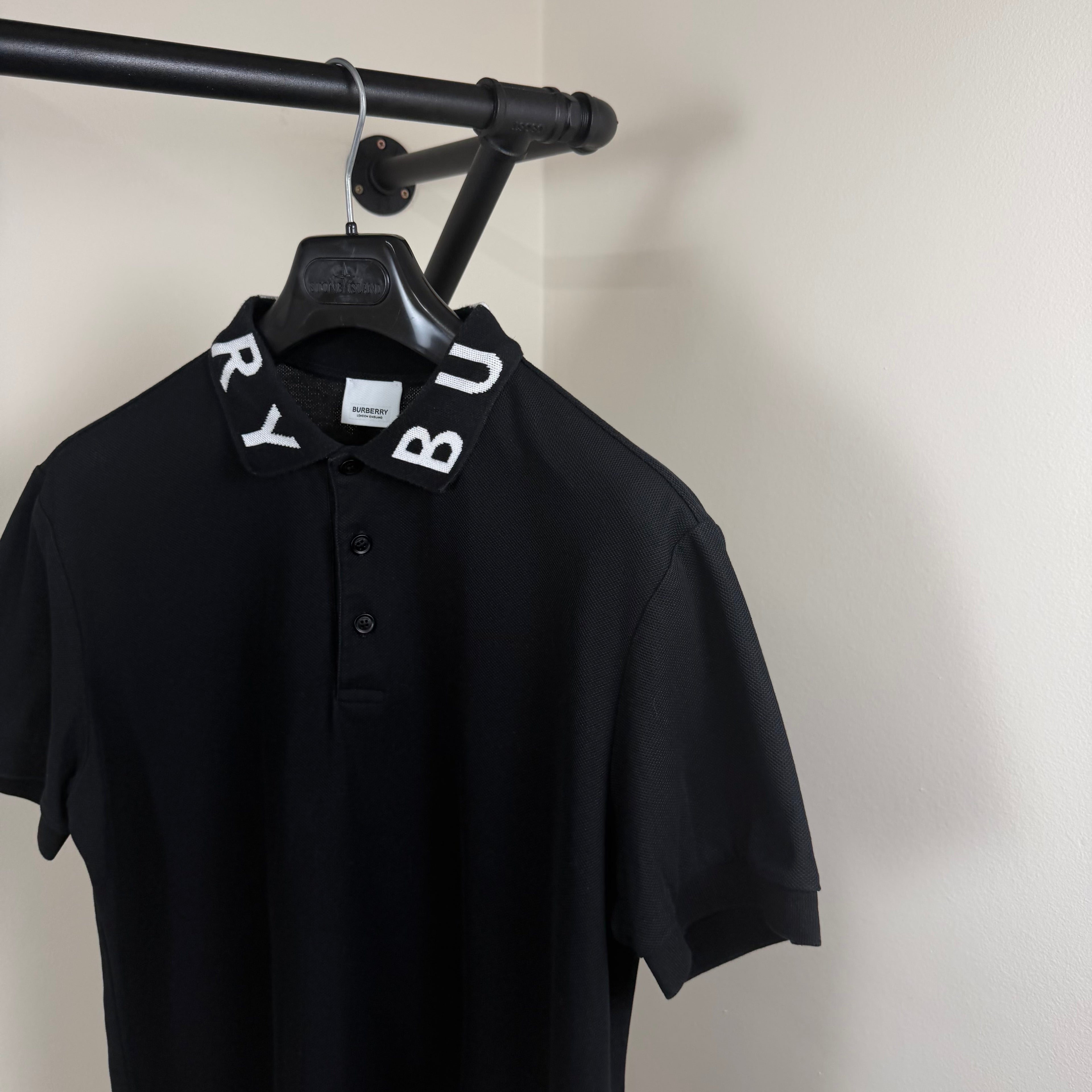 Burberry Spellout Black Polo Shirt - Large 22’’