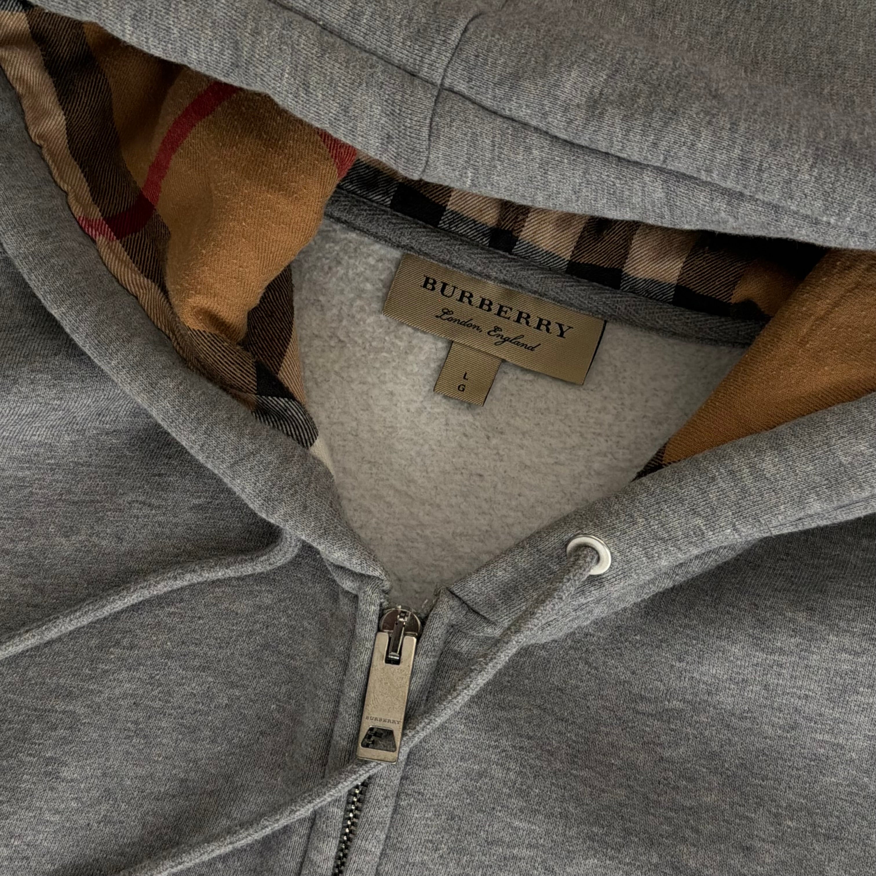Burberry Grey Check Zip Up Hoodie - Large 22.5’’