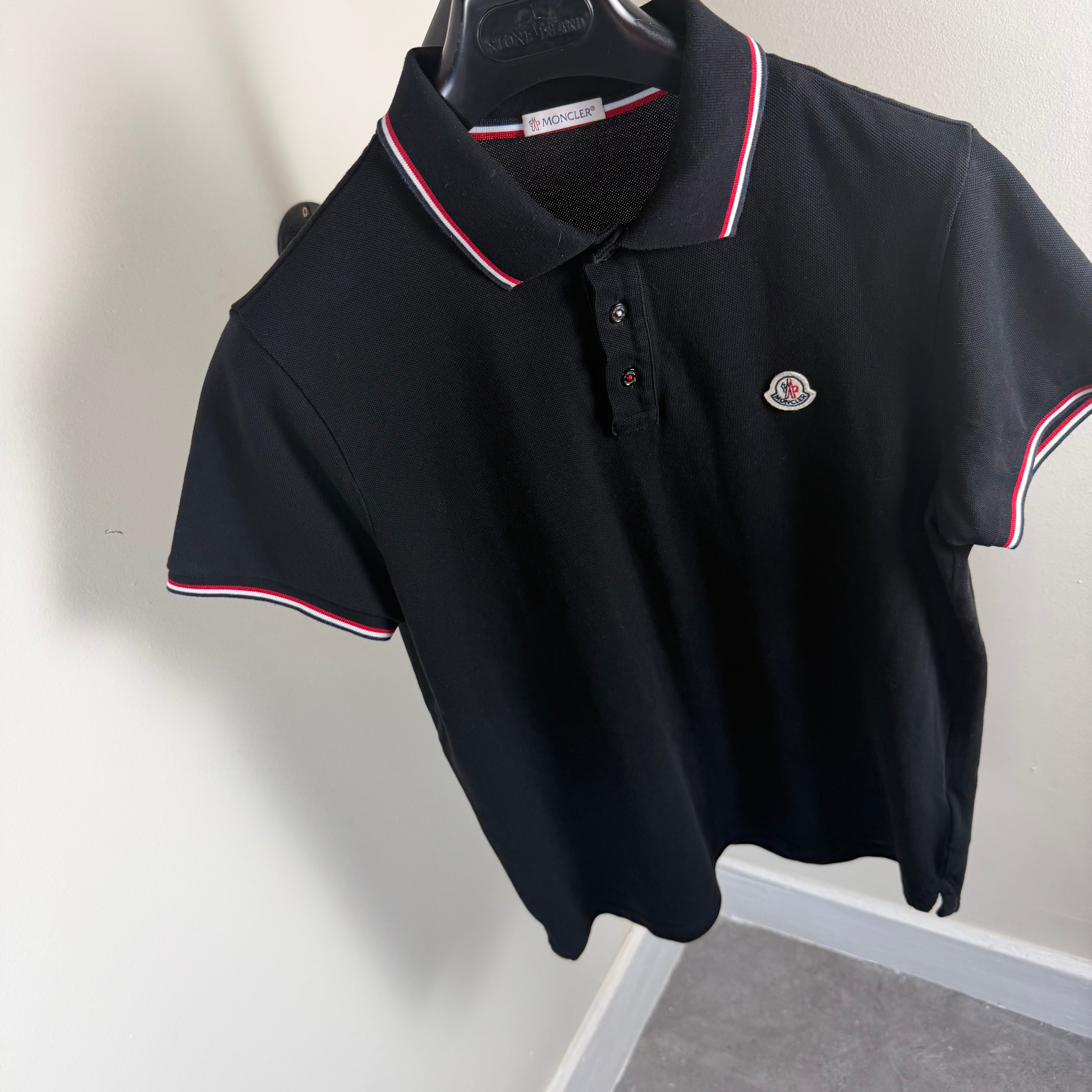 Moncler Black Short Sleeve Polo Shirt - Medium 19.5’’