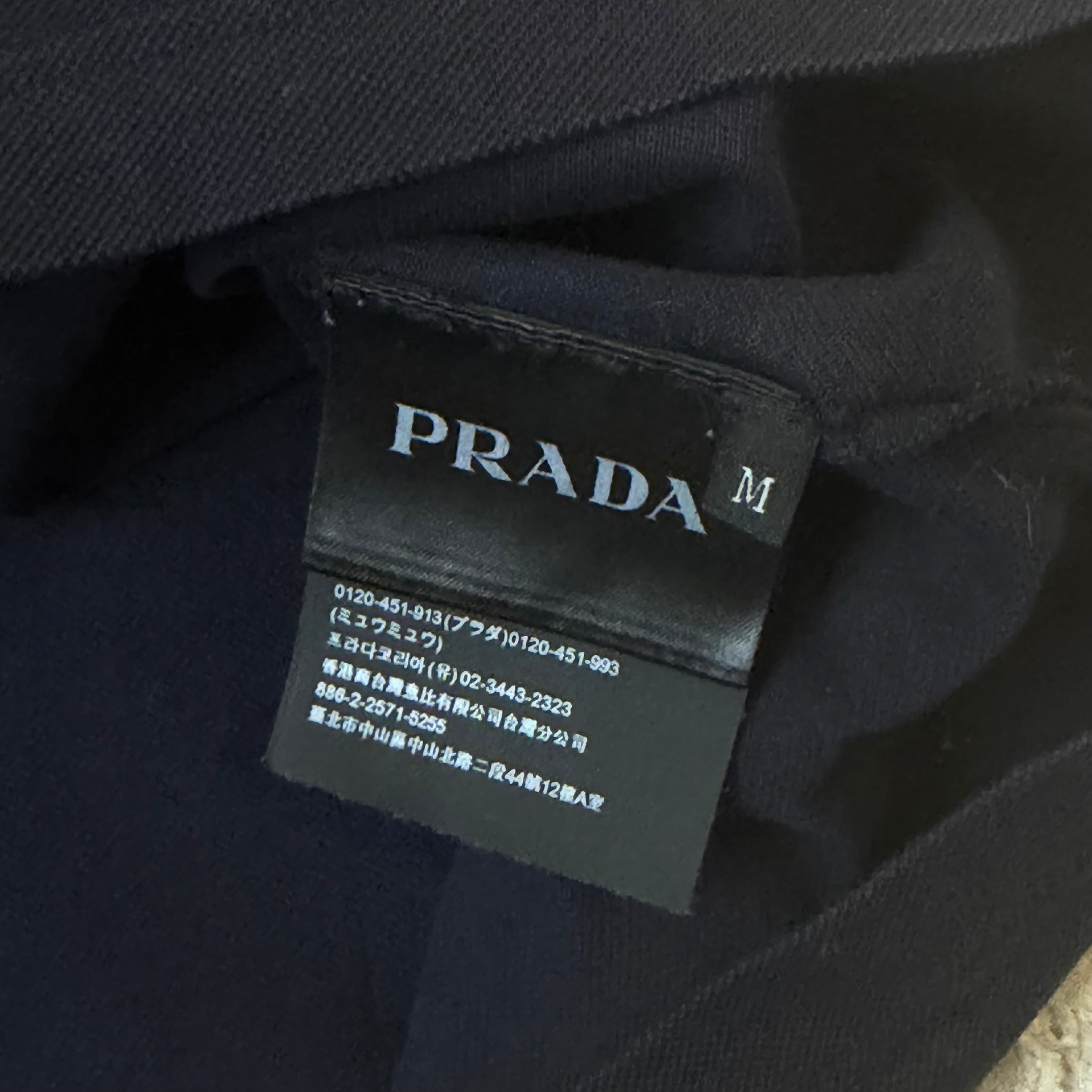 Prada Navy Pique Logo T-Shirt - Medium 21’’