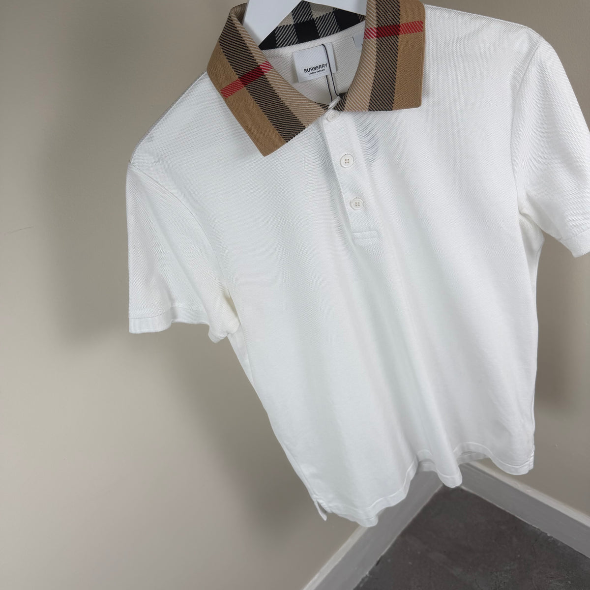 Burberry White Check Collar Polo Shirt - Medium 21’’